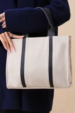 Beige & Black Tote Bag-444702103
