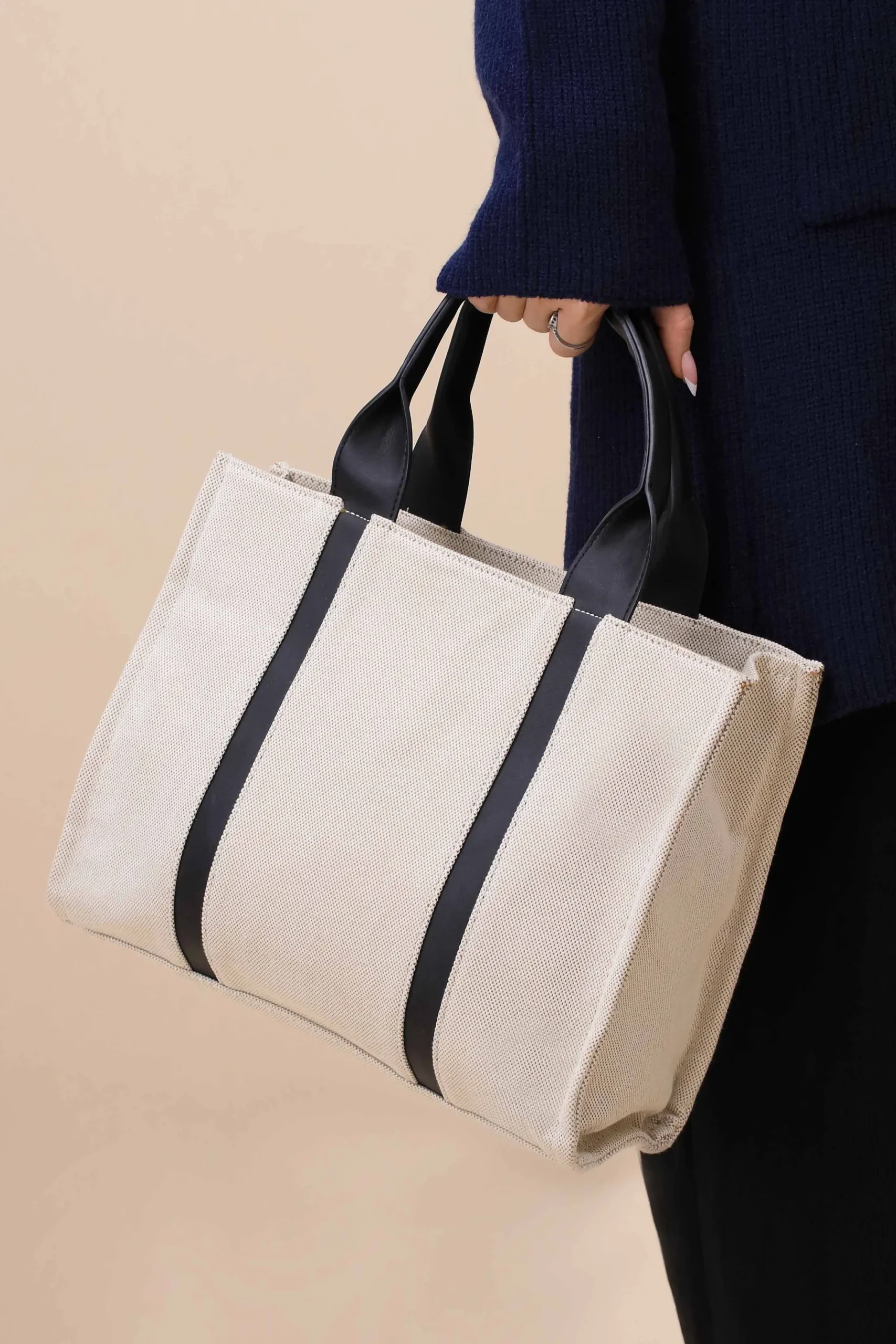 Beige & Black Tote Bag-444702103