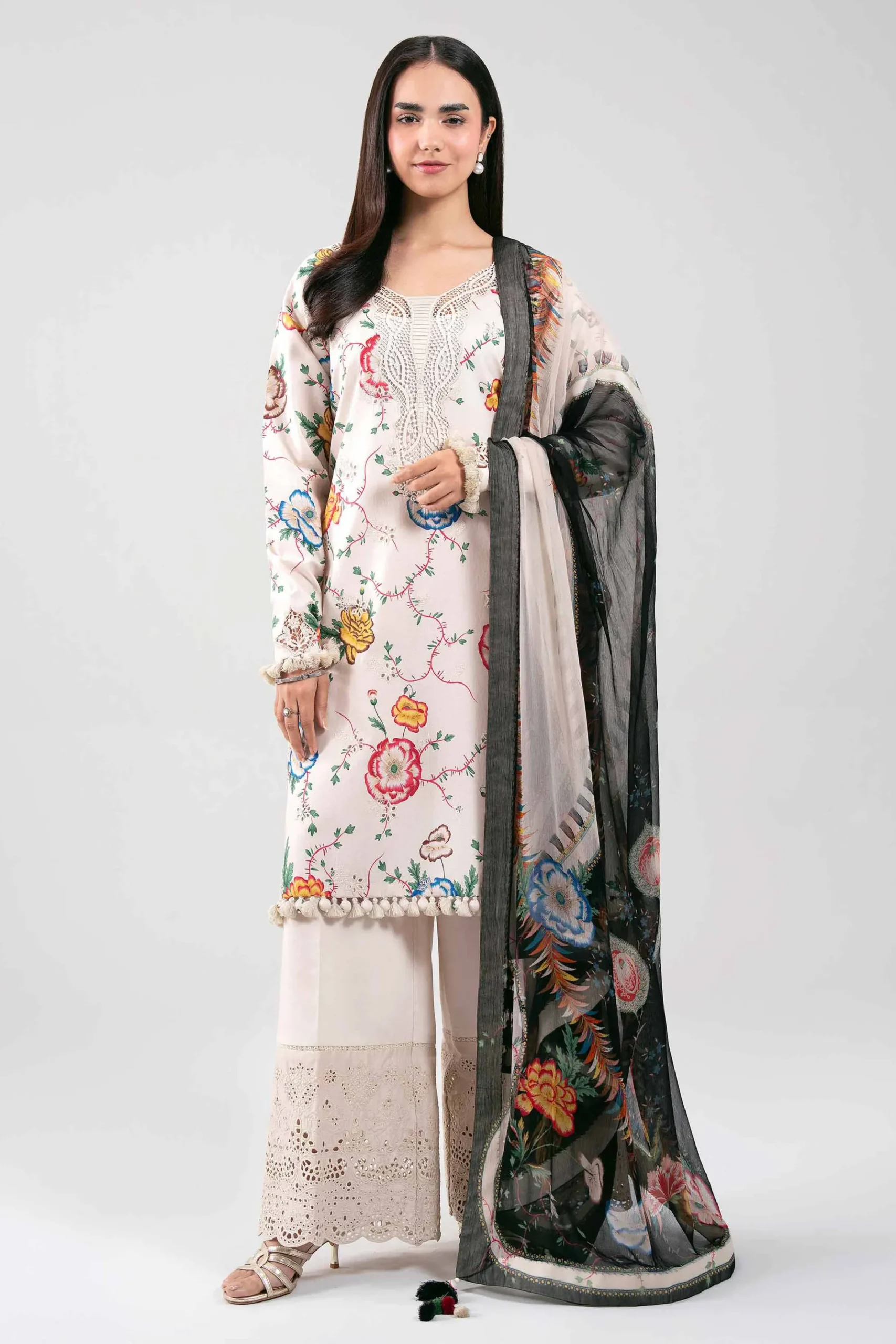 3 Piece - Digital Printed Embroidered Suit - 42601333