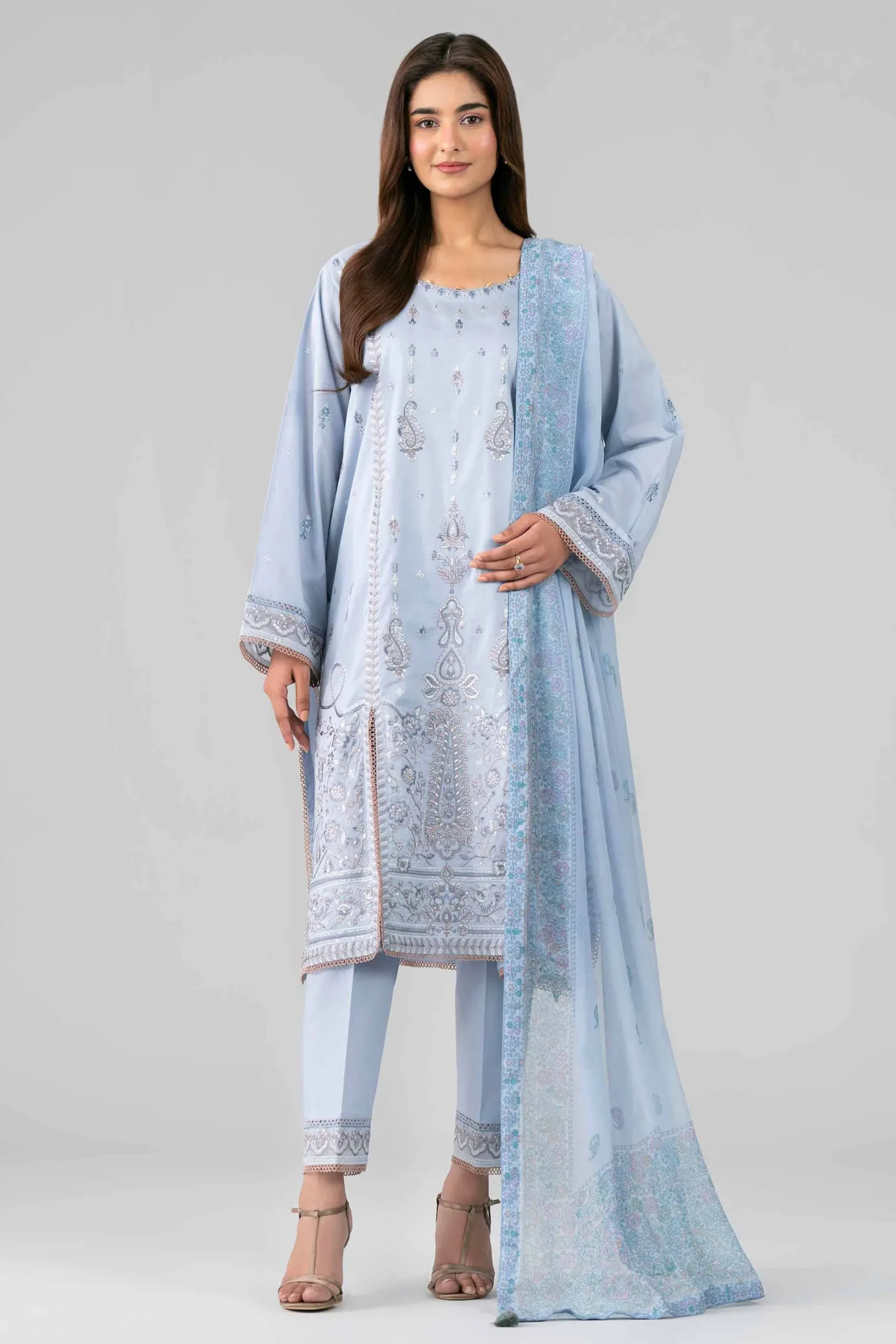 3 Piece - Digital Printed Embroidered Suit - 42601770