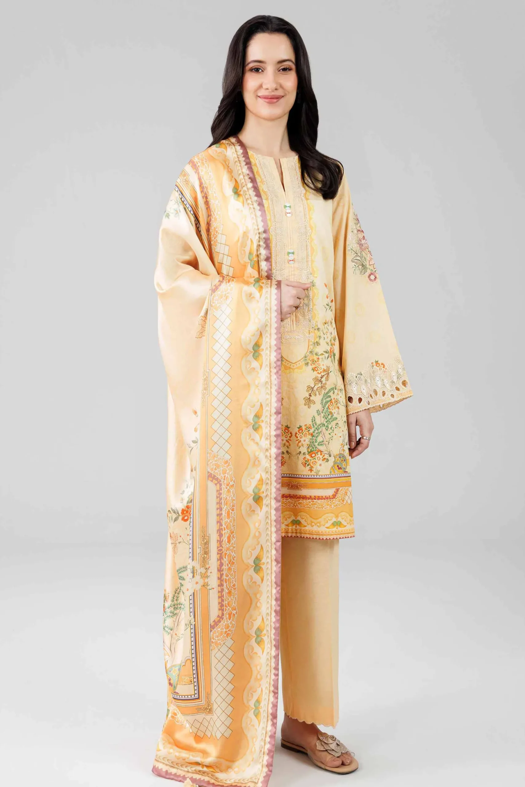 3 Piece - Digital Printed Embroidered Suit - 42601798