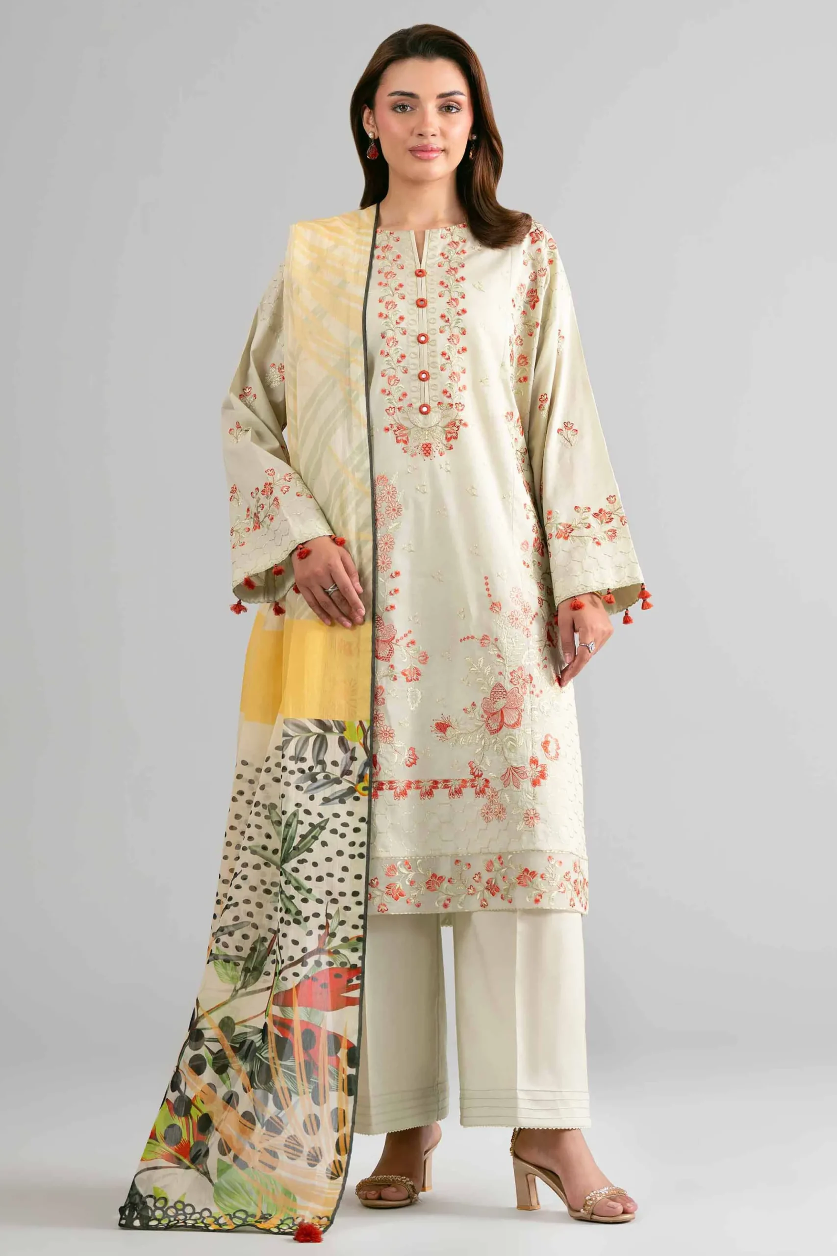 3 Piece - Digital Printed Embroidered Suit - 42601708