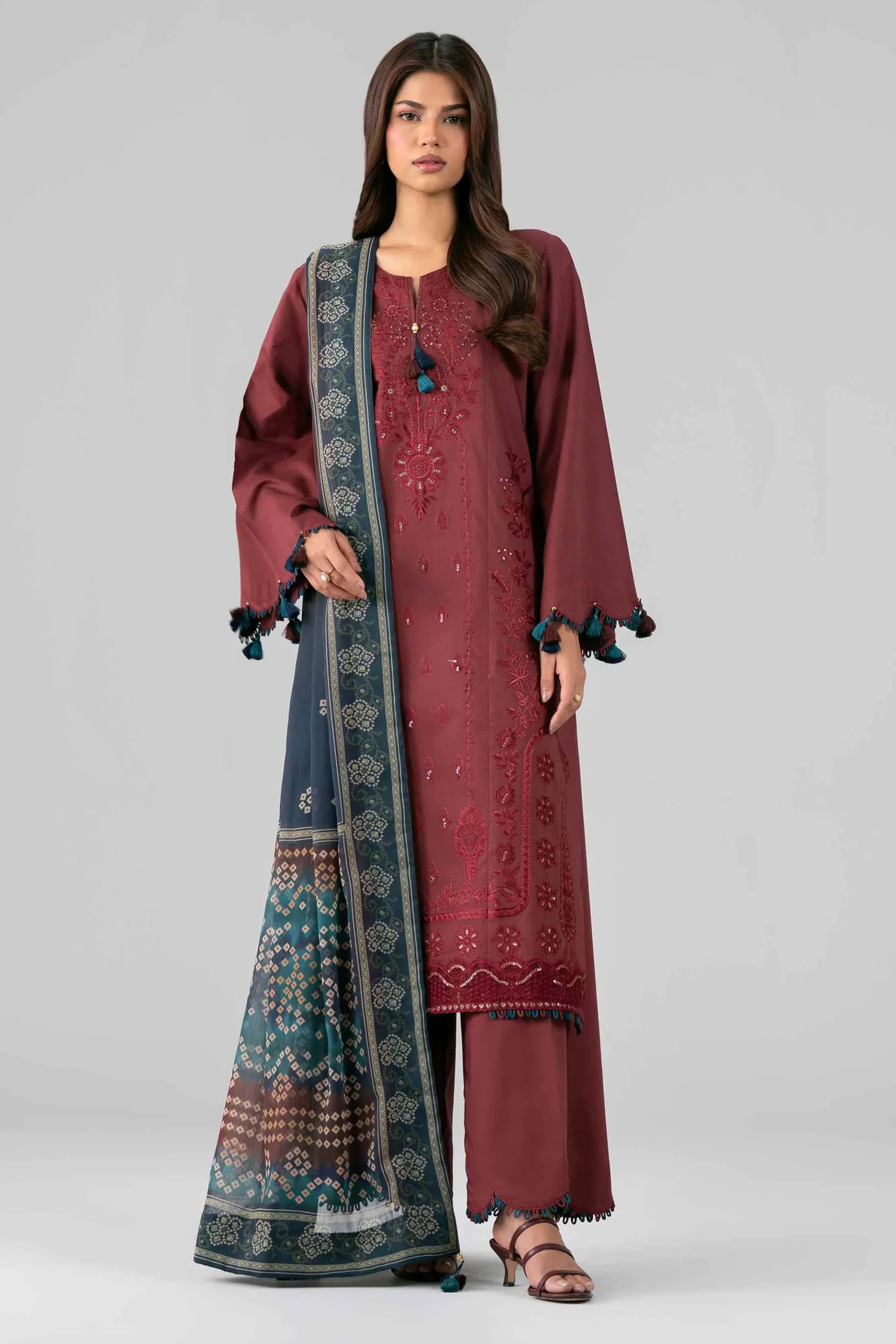 3 Piece - Digital Printed Embroidered Suit - 42601828