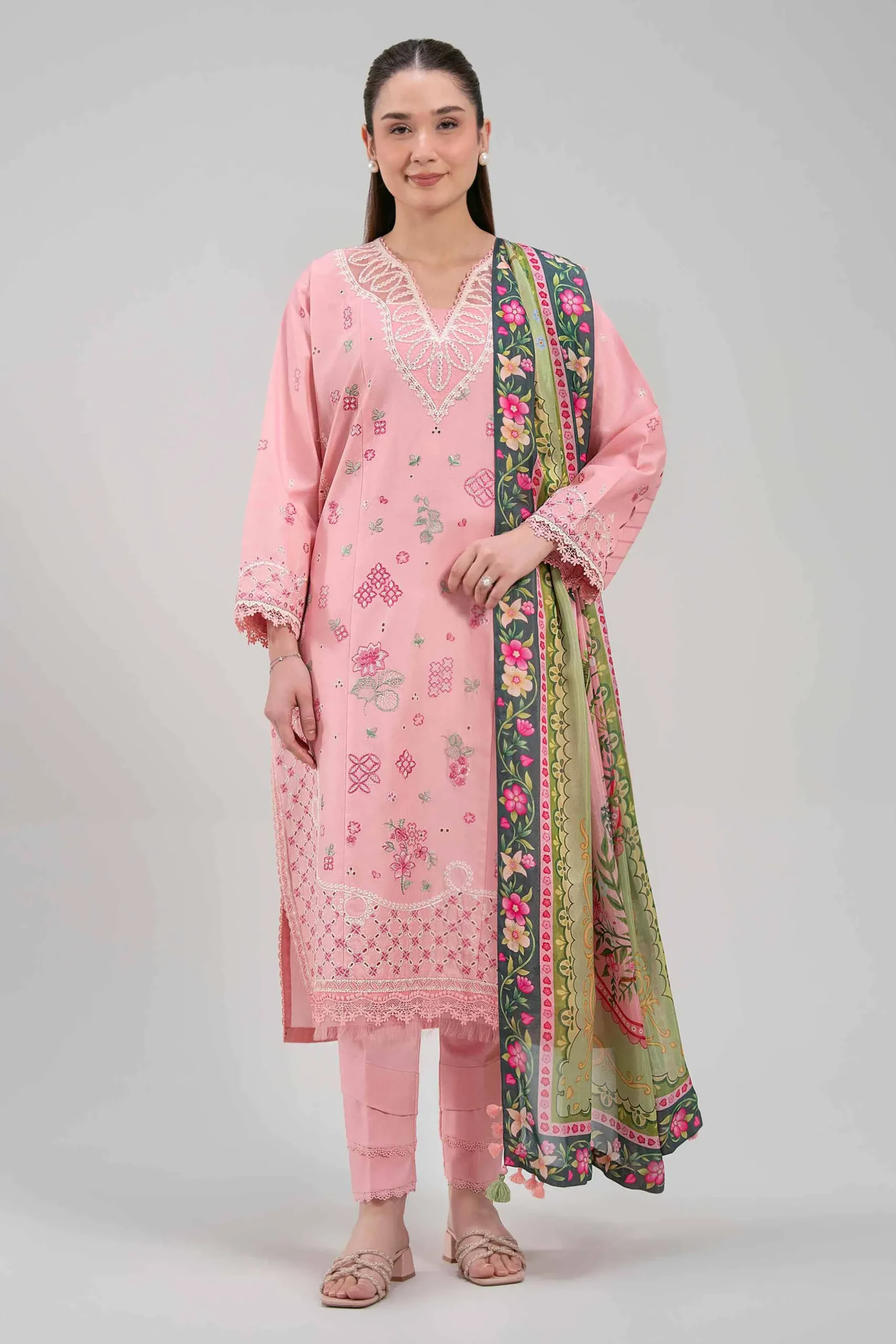 3 Piece - Digital Printed Embroidered Suit - 42601317