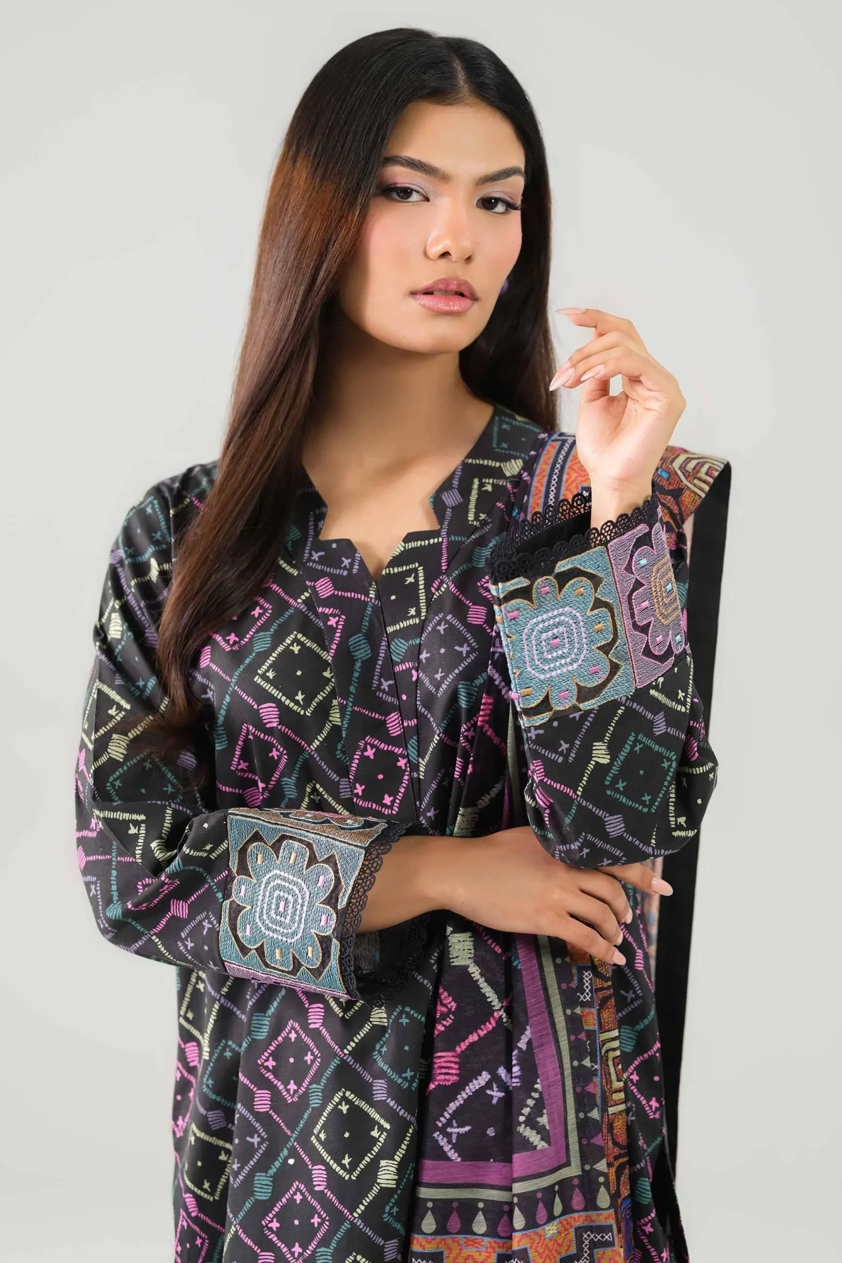 3 Piece - Digital Printed Embroidered Suit - 42502859