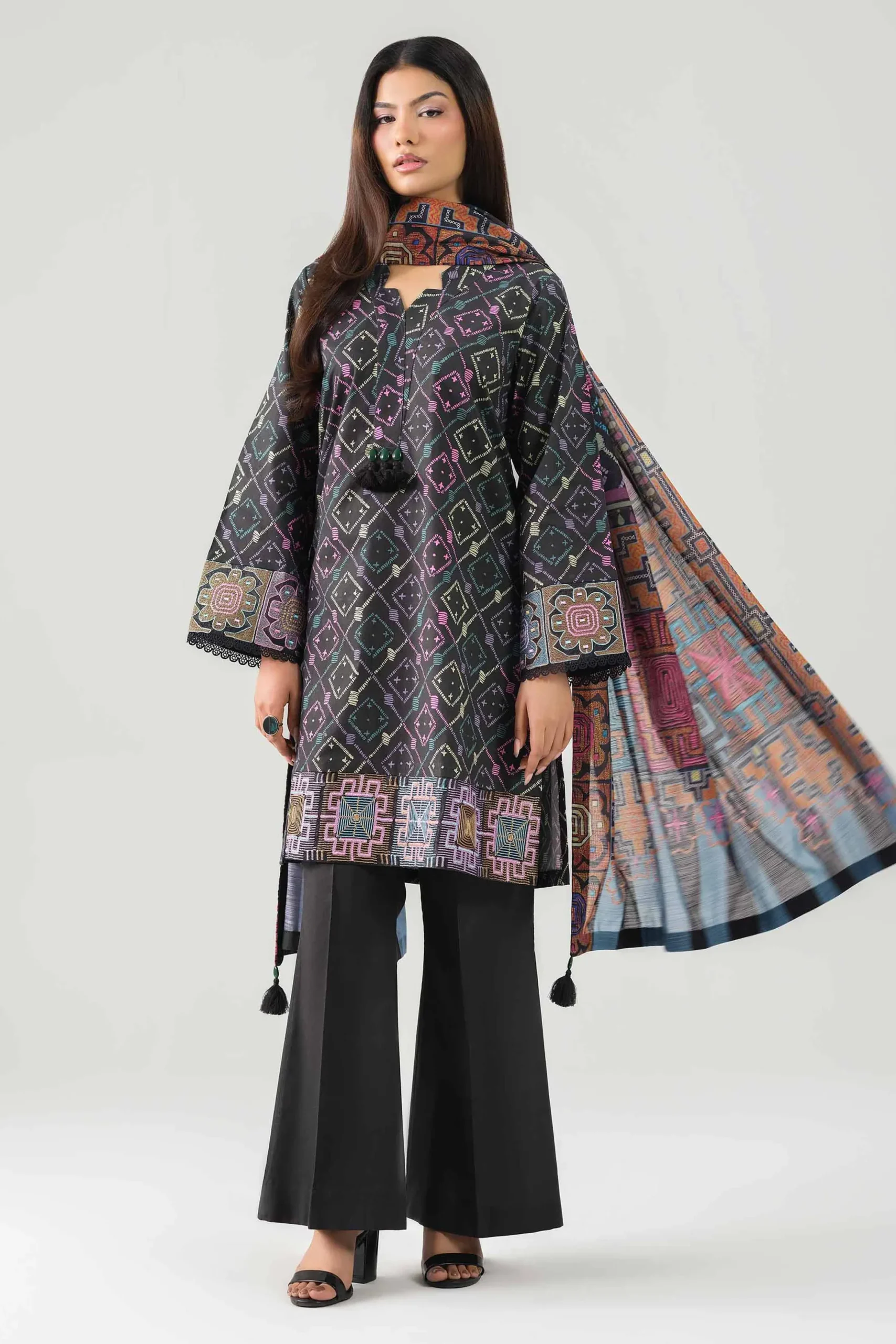 3 Piece - Digital Printed Embroidered Suit - 42502859