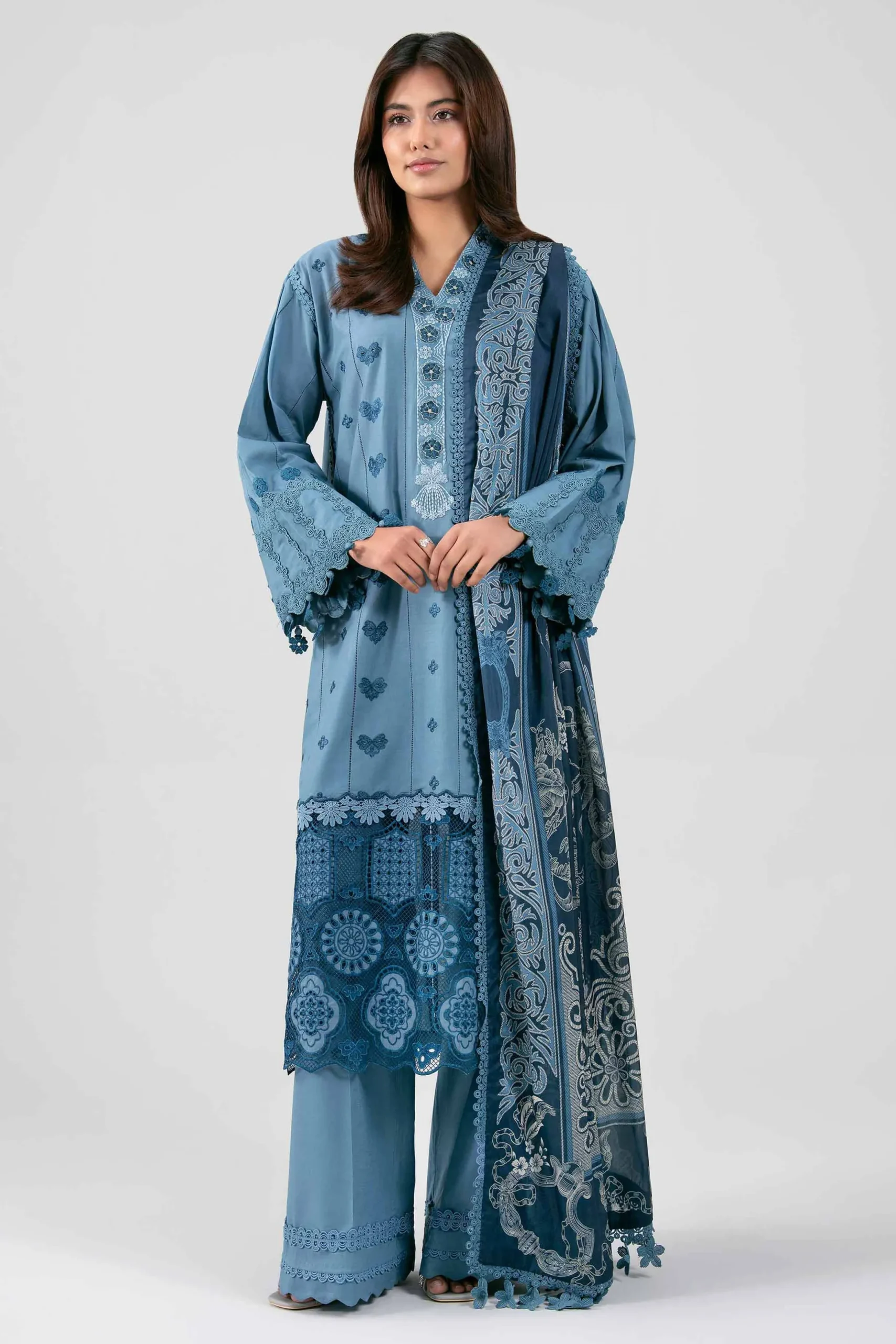 3 Piece - Digital Printed Embroidered Suit - 42601347