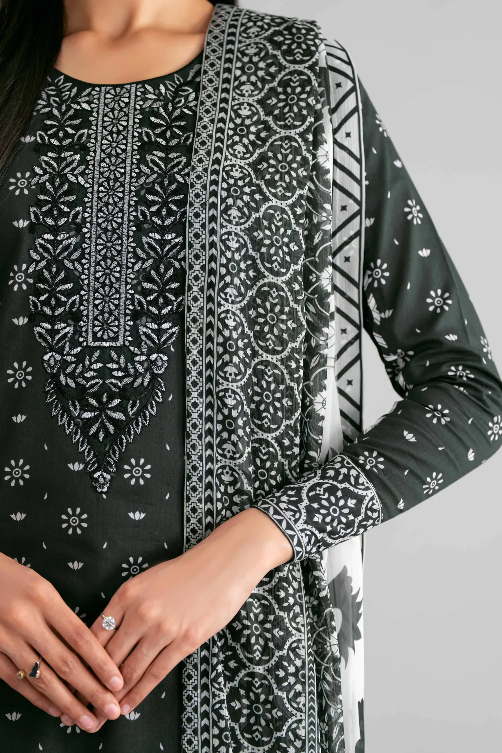 3 Piece - Digital Printed Embroidered Suit - 42601568
