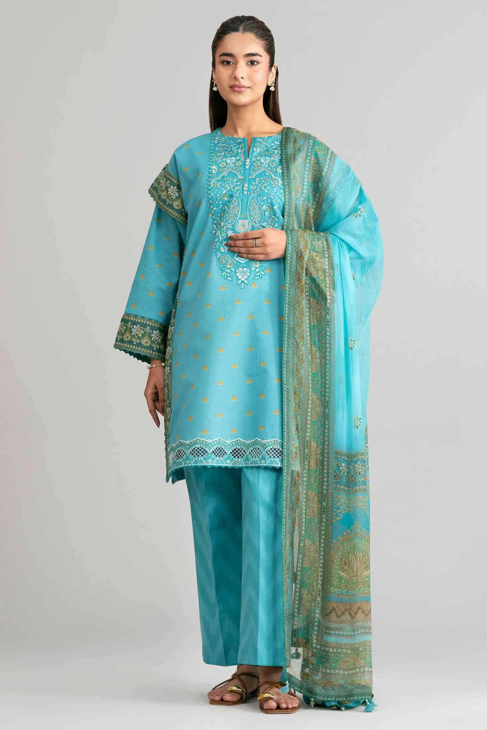 3 Piece - Digital Printed Embroidered Suit - 42601567