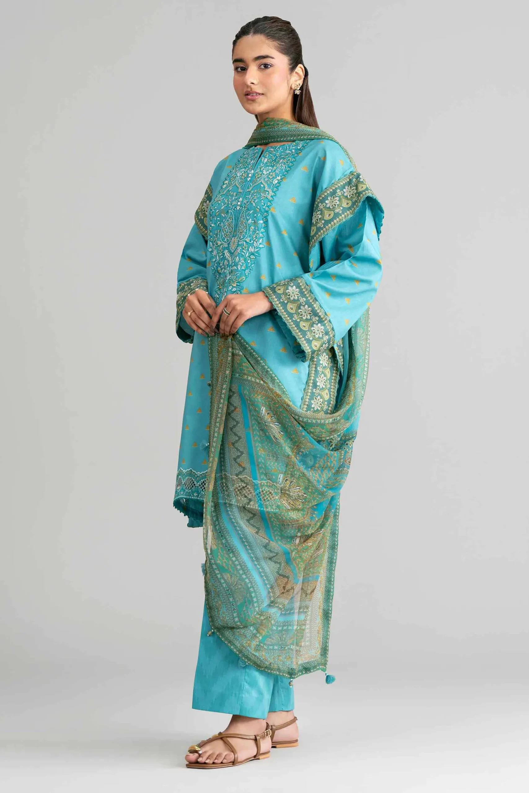 3 Piece - Digital Printed Embroidered Suit - 42601567
