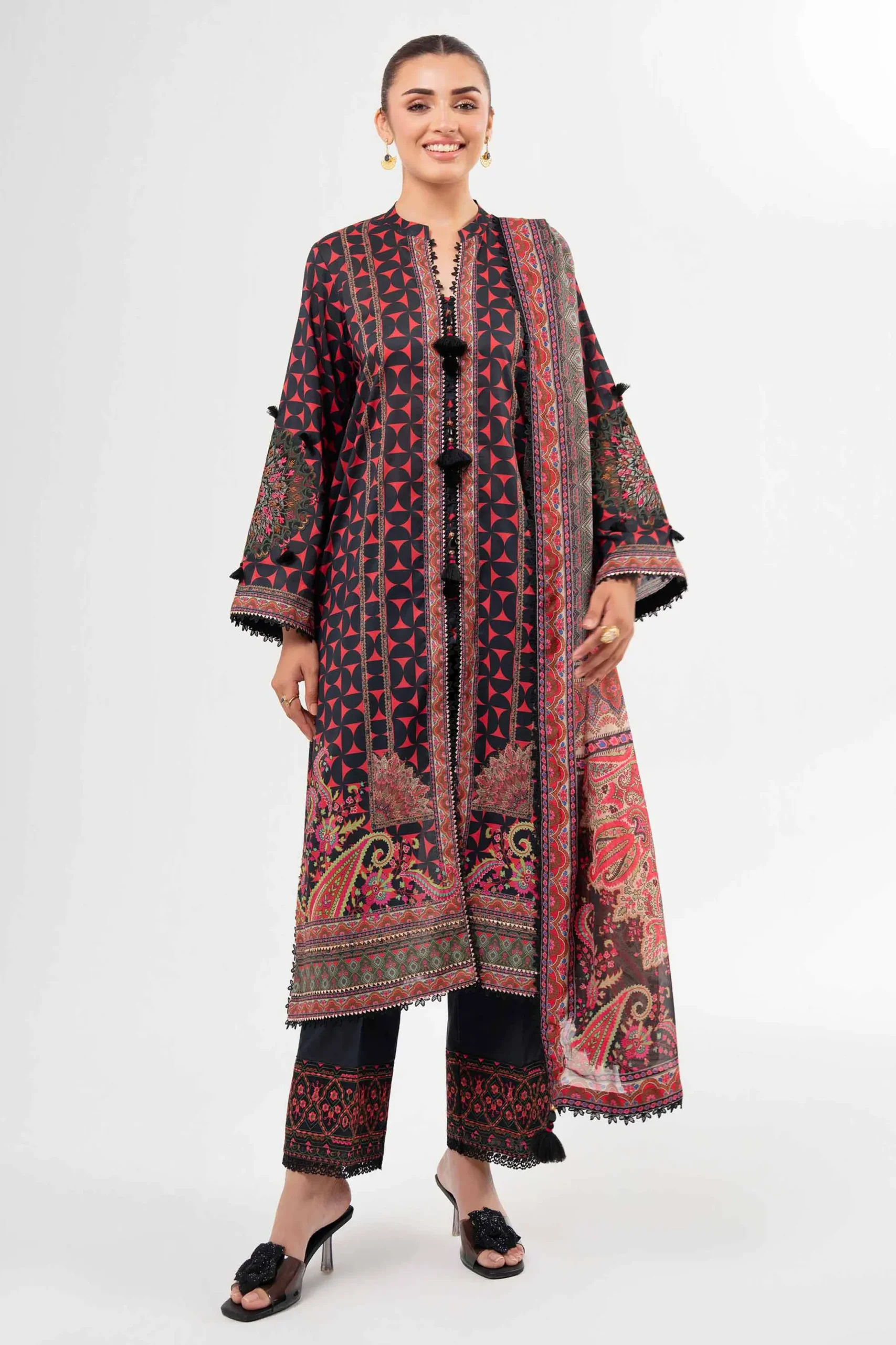 3 Piece - Digital Printed Embroidered Suit - 42502139