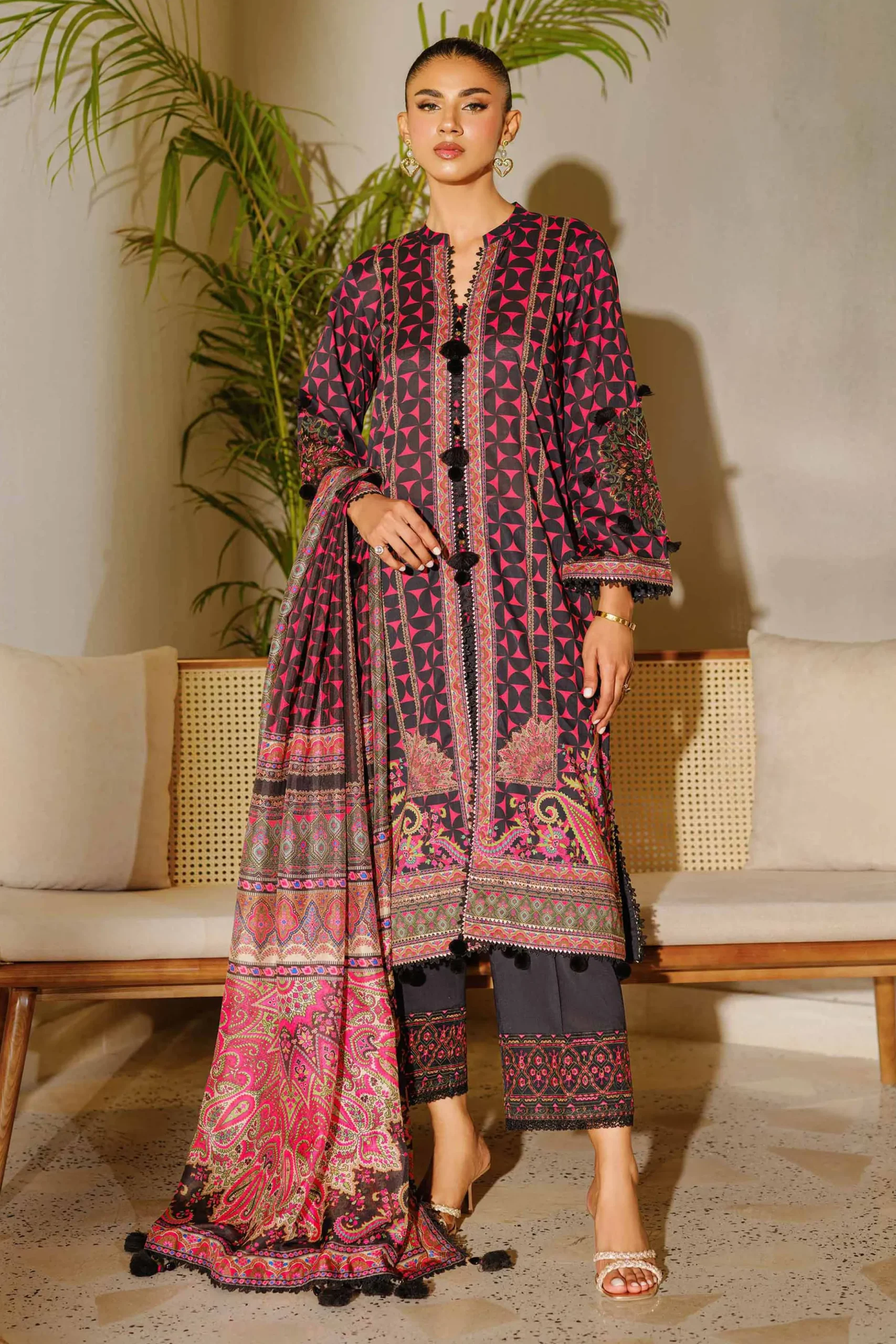 3 Piece - Digital Printed Embroidered Suit - 42502139