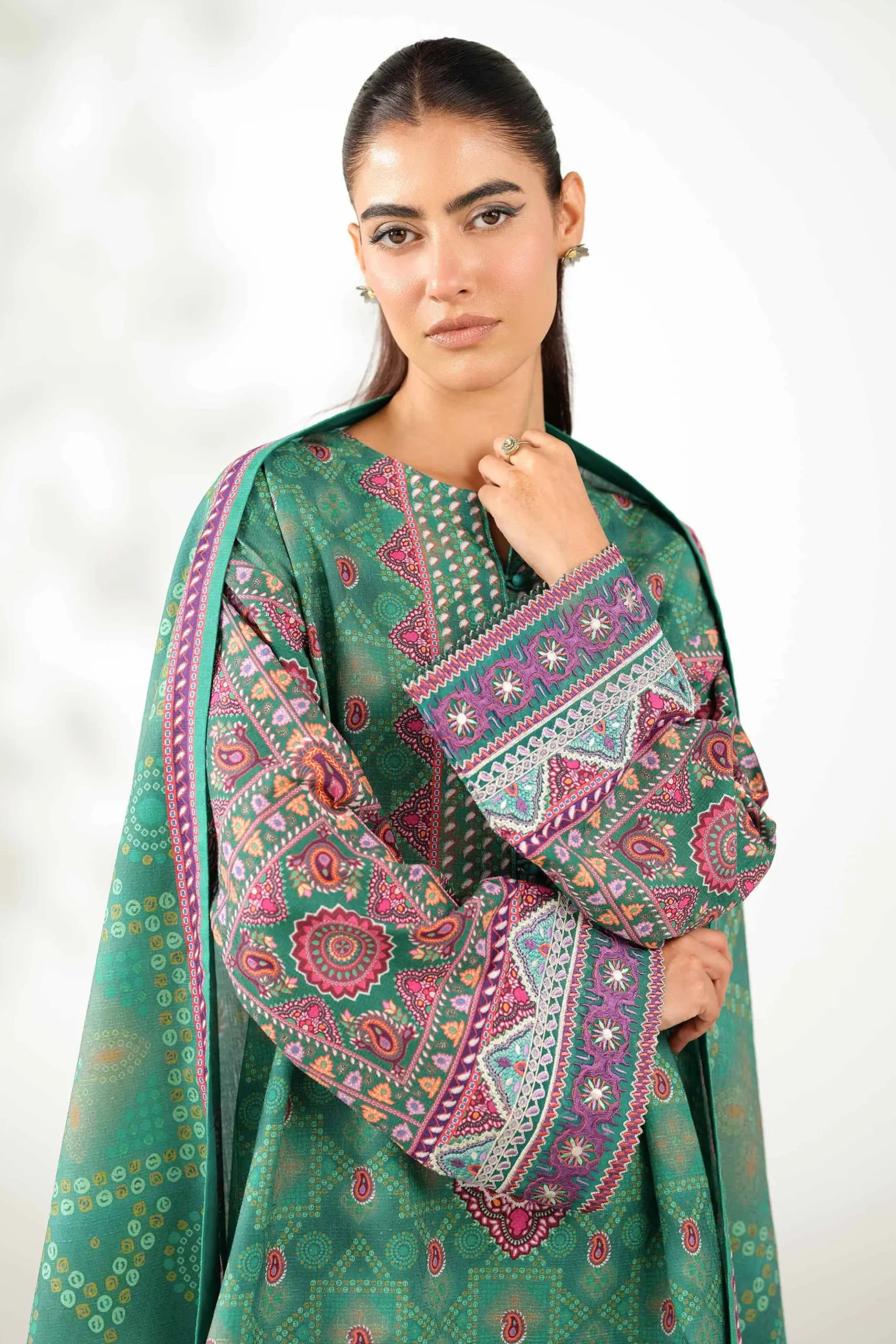 3 Piece - Digital Printed Embroidered Suit - 42502638