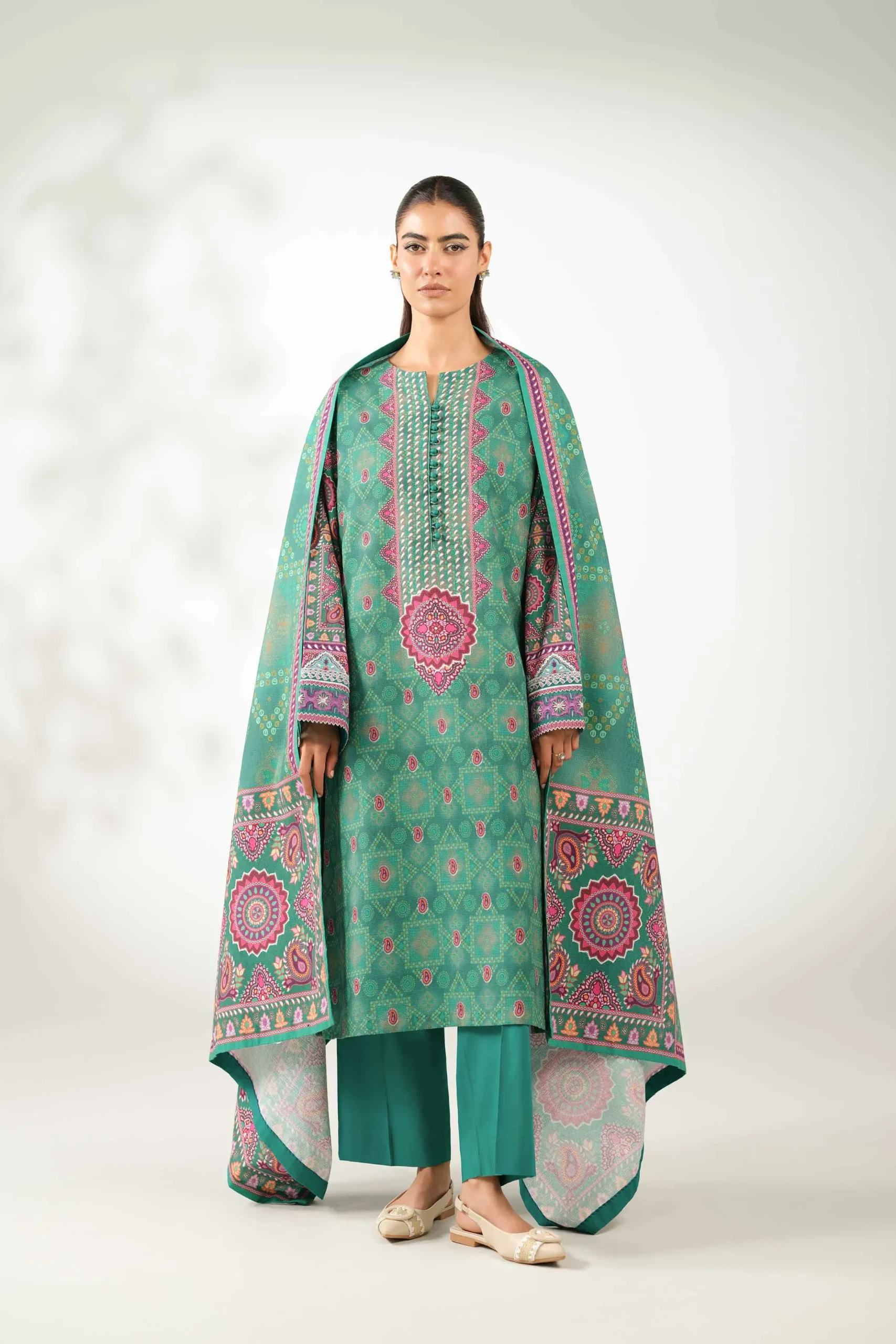 3 Piece - Digital Printed Embroidered Suit - 42502638
