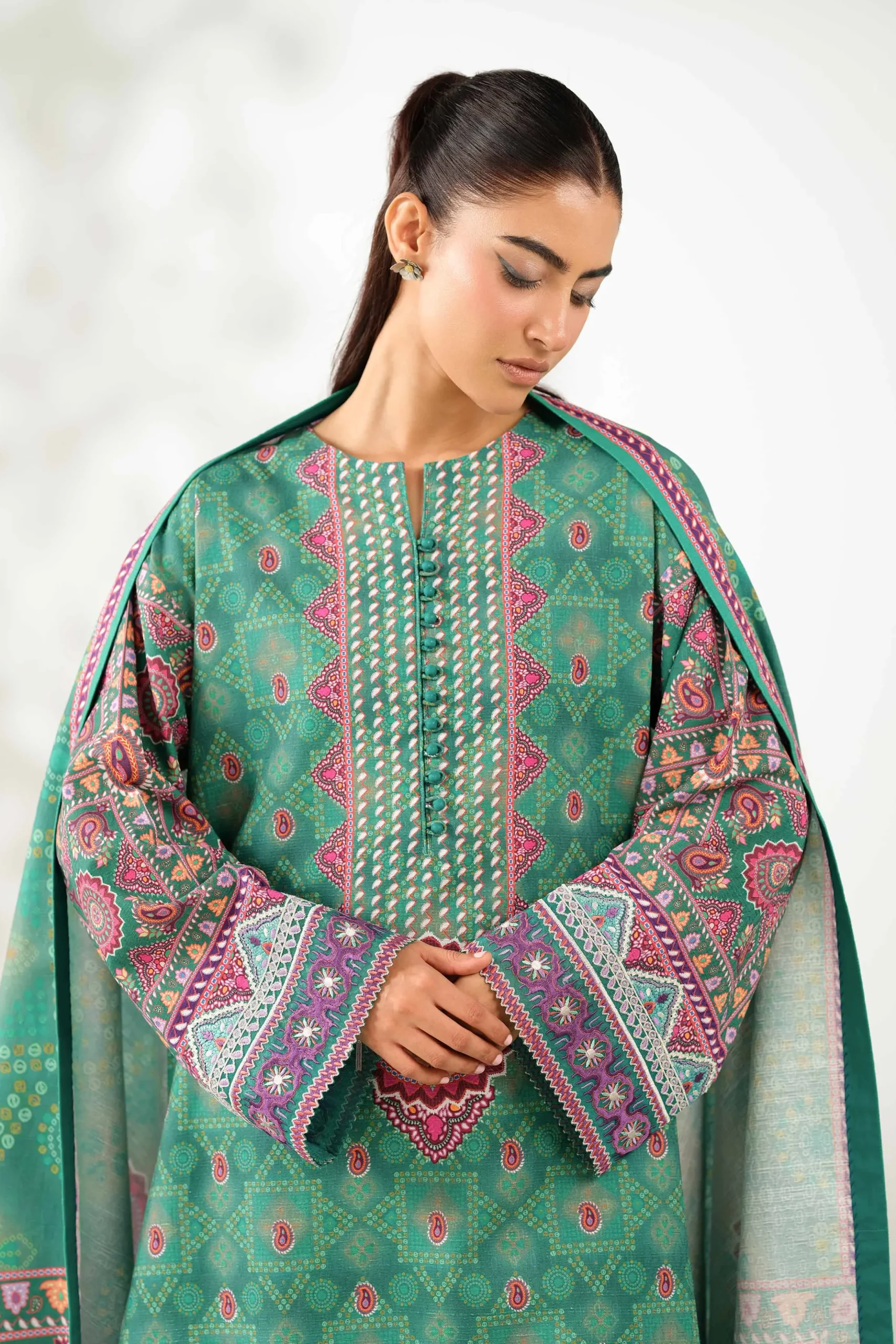 3 Piece - Digital Printed Embroidered Suit - 42502638