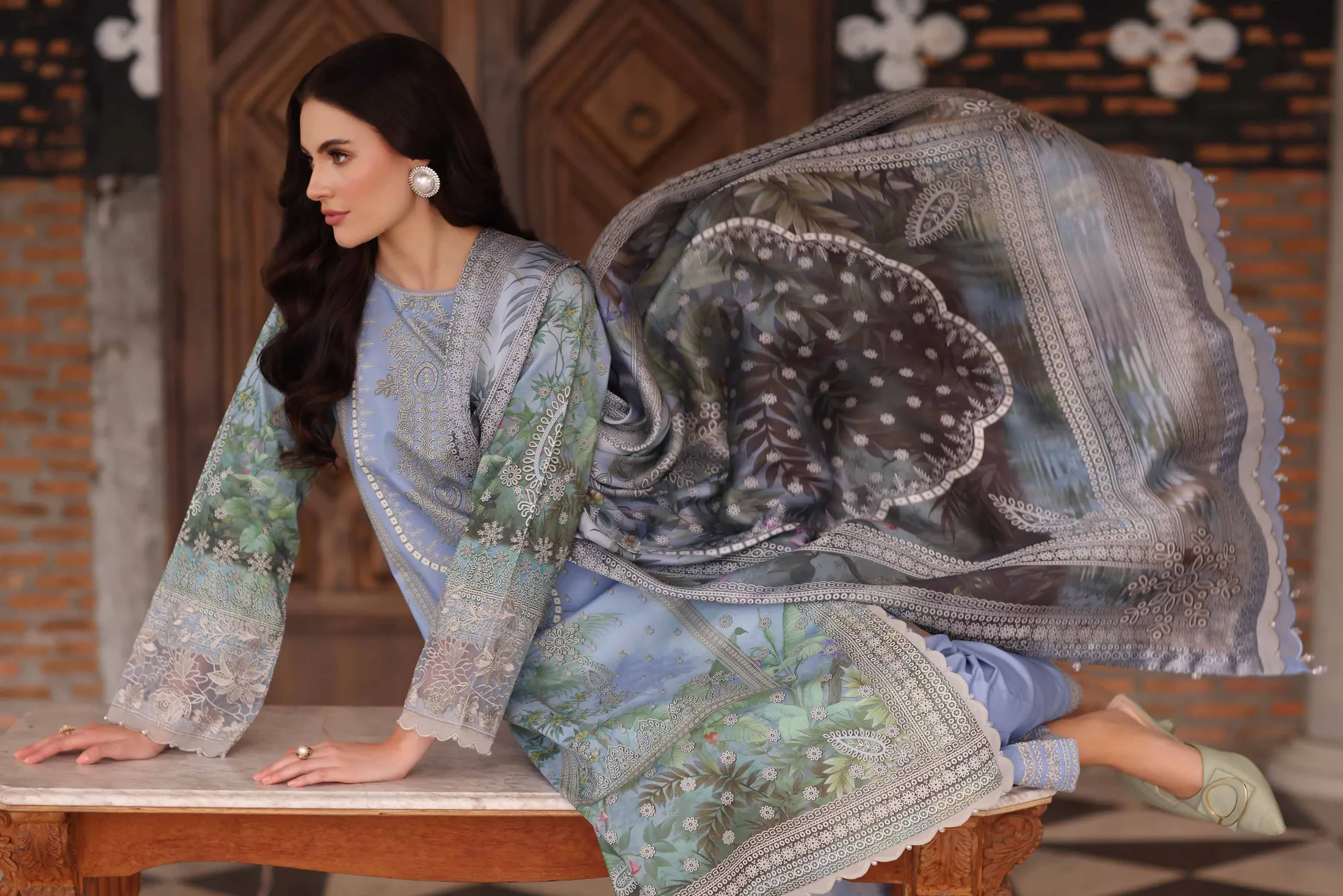 3 Piece - Digital Printed Embroidered Suit - 42502221