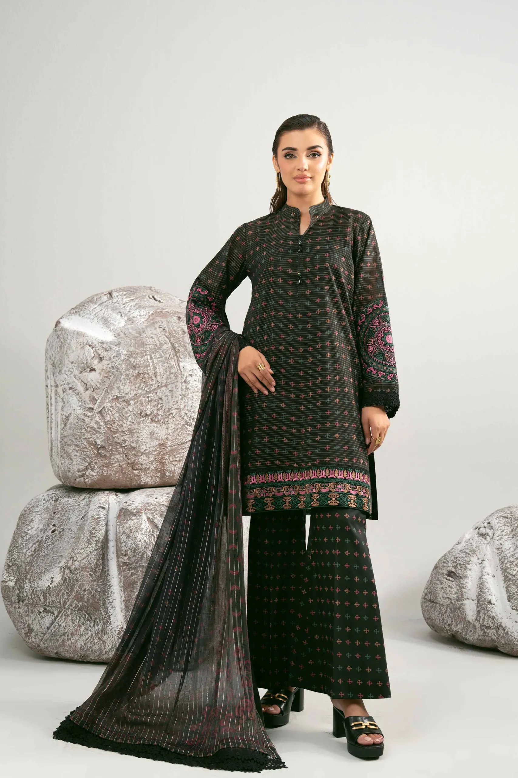 3 Piece - Digital Printed Embroidered Suit - 42502046