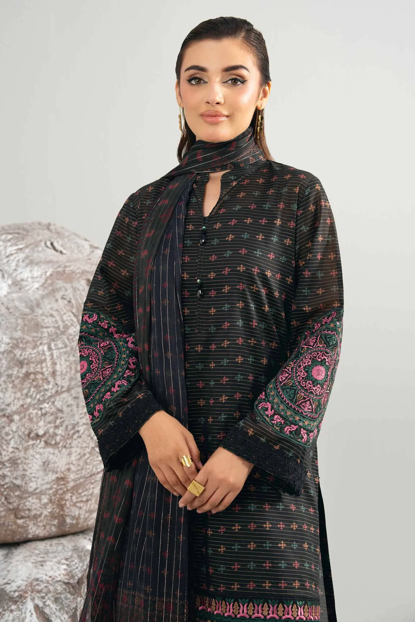 3 Piece - Digital Printed Embroidered Suit - 42502046