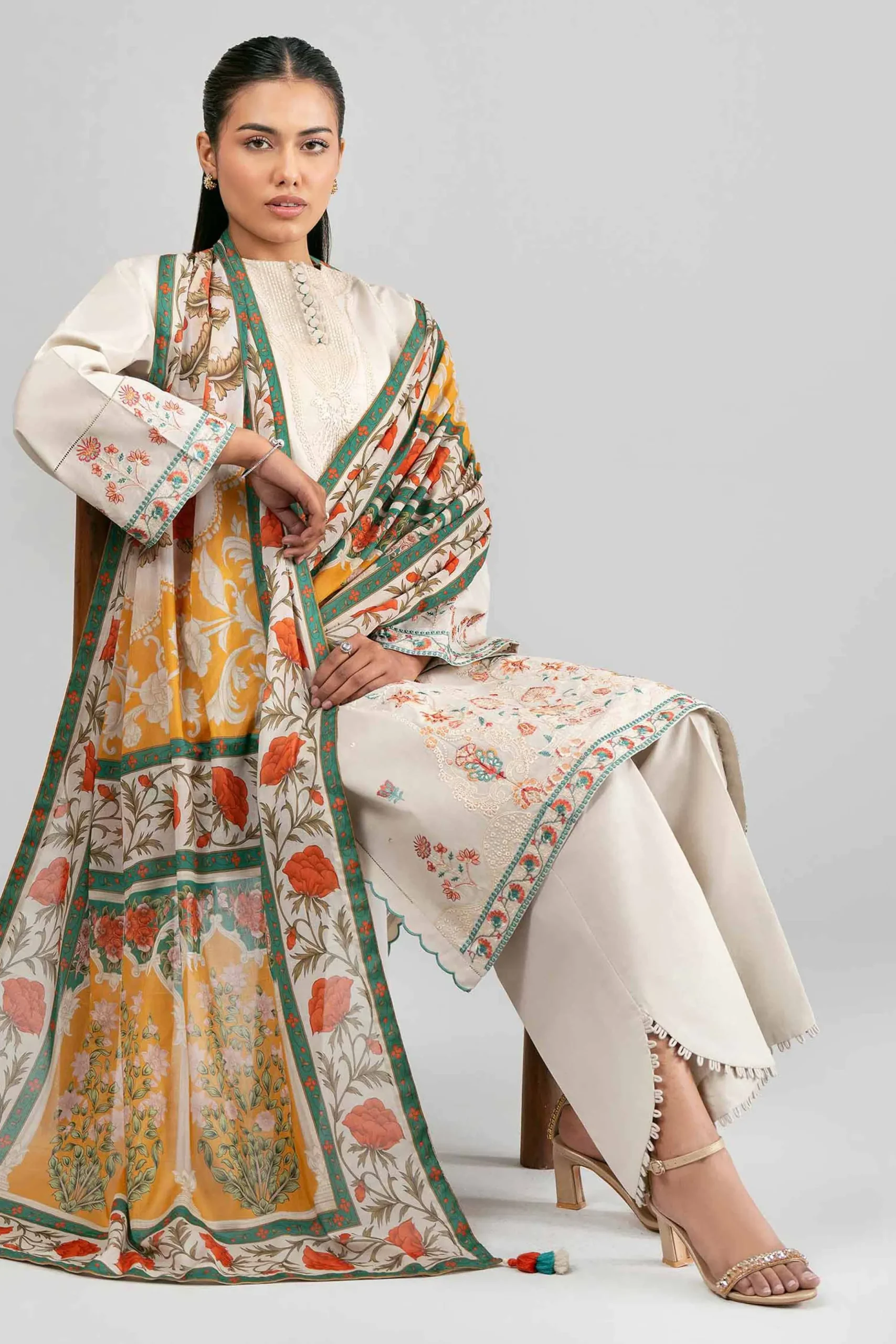 3 Piece - Digital Printed Embroidered Suit - 42601527