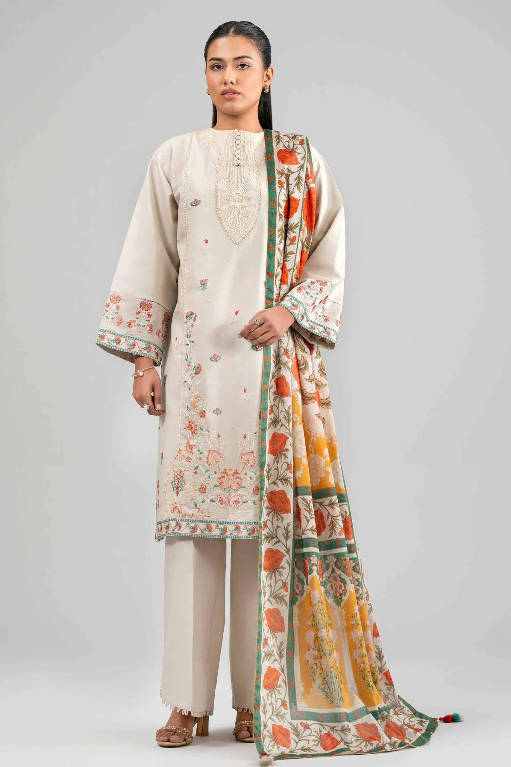 3 Piece - Digital Printed Embroidered Suit - 42601527