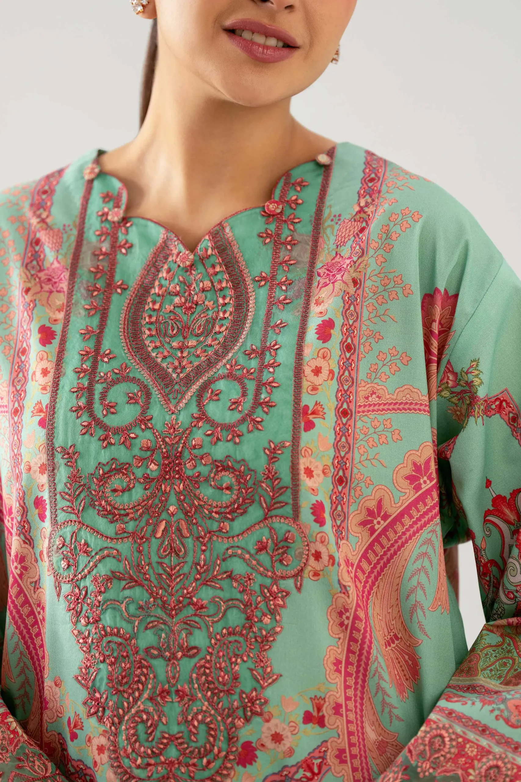 2 Piece - Digital Printed Embroidered Suit - 42601060