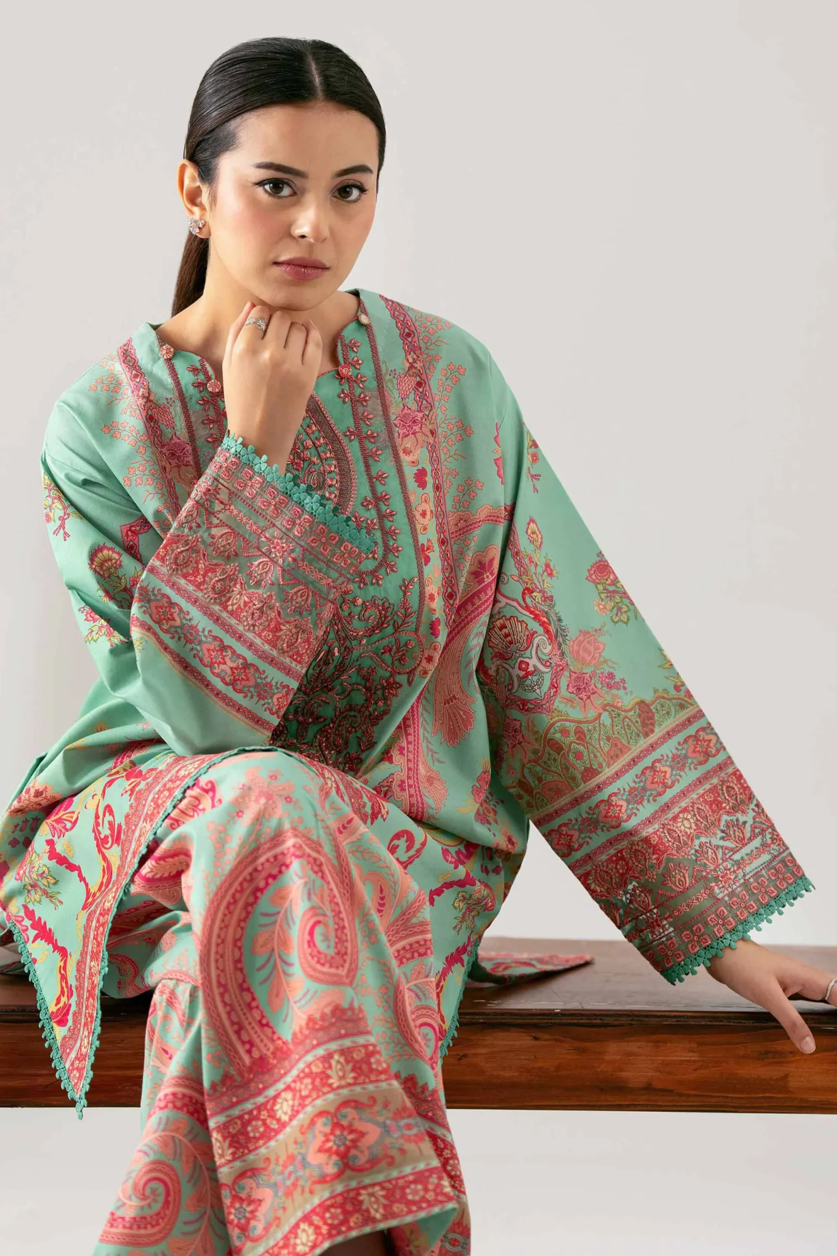 2 Piece - Digital Printed Embroidered Suit - 42601060
