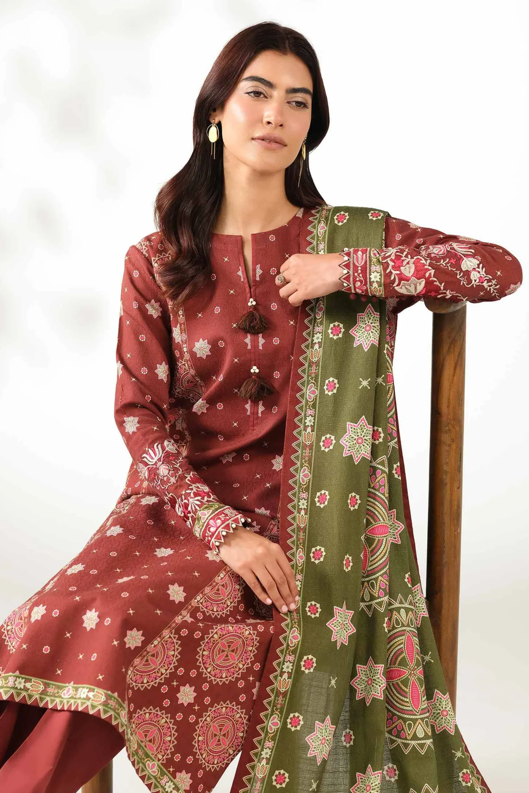 3 Piece - Digital Printed Embroidered Suit - 42502640