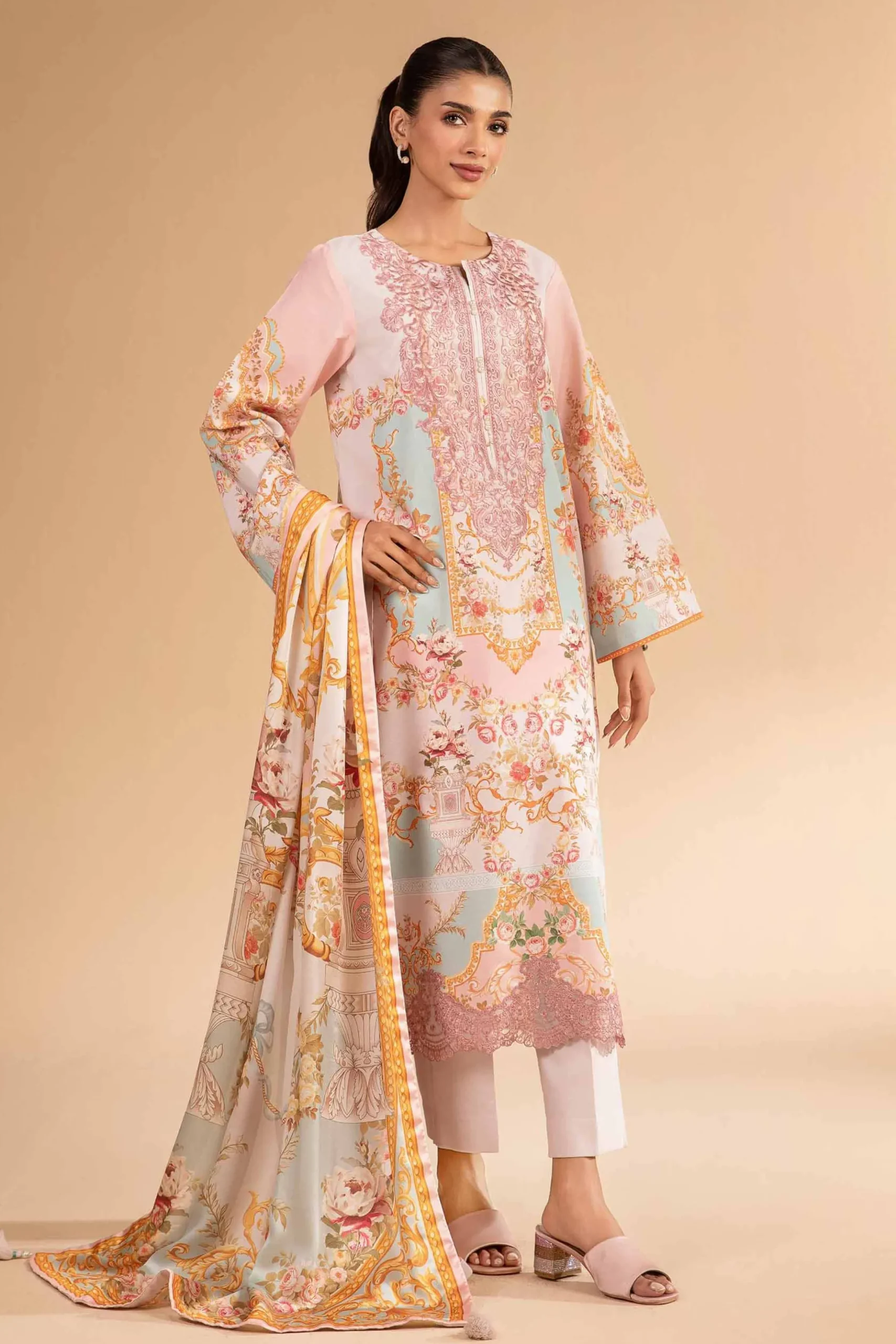 3 Piece - Digital Printed Embroidered Suit - 42501846