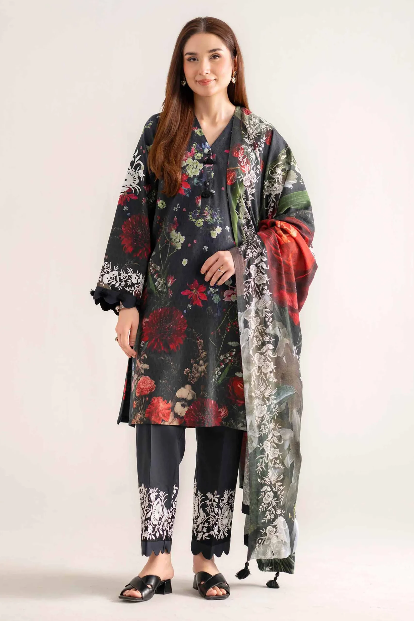 3 Piece - Digital Printed Embroidered Suit - 42502634