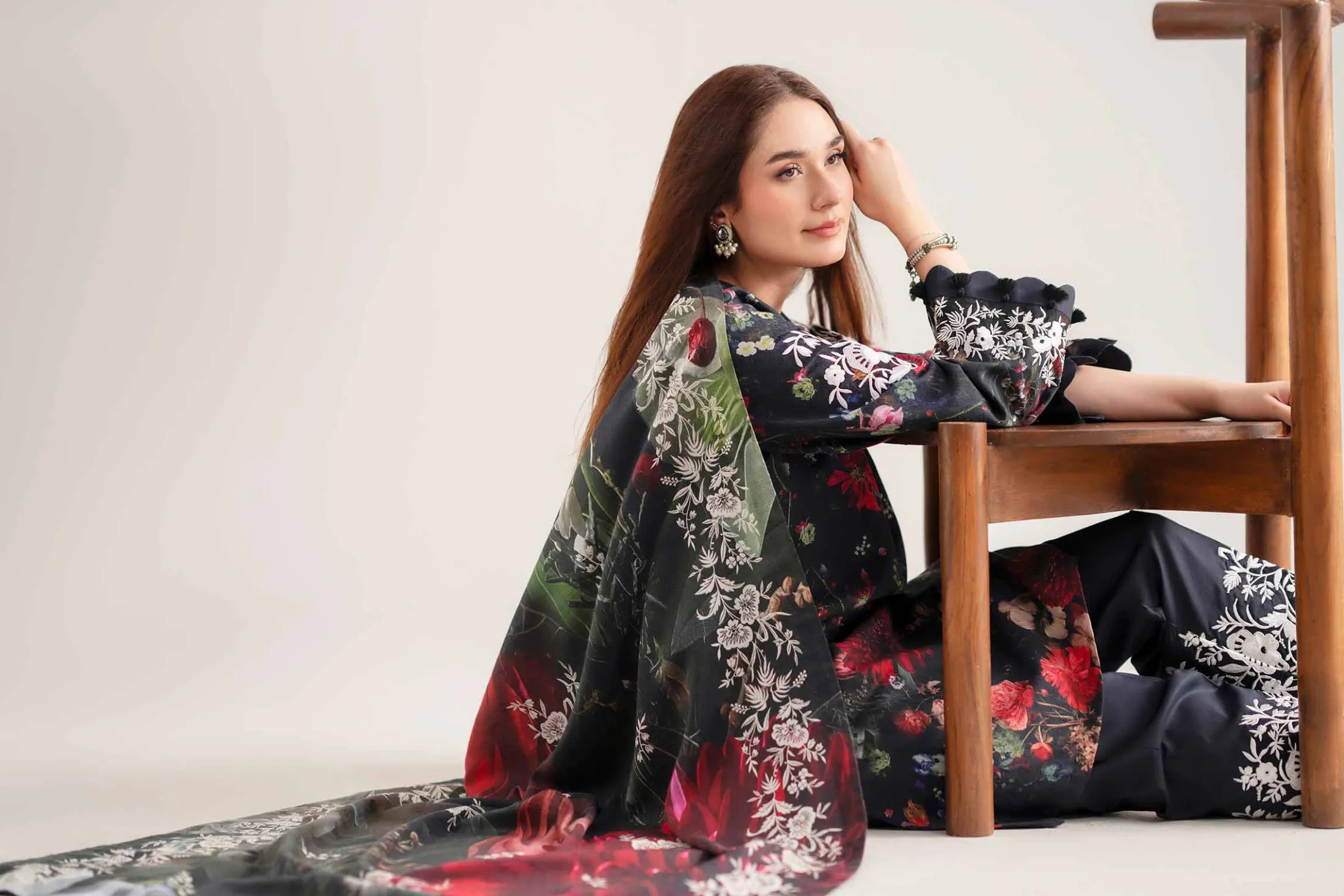 3 Piece - Digital Printed Embroidered Suit - 42502634