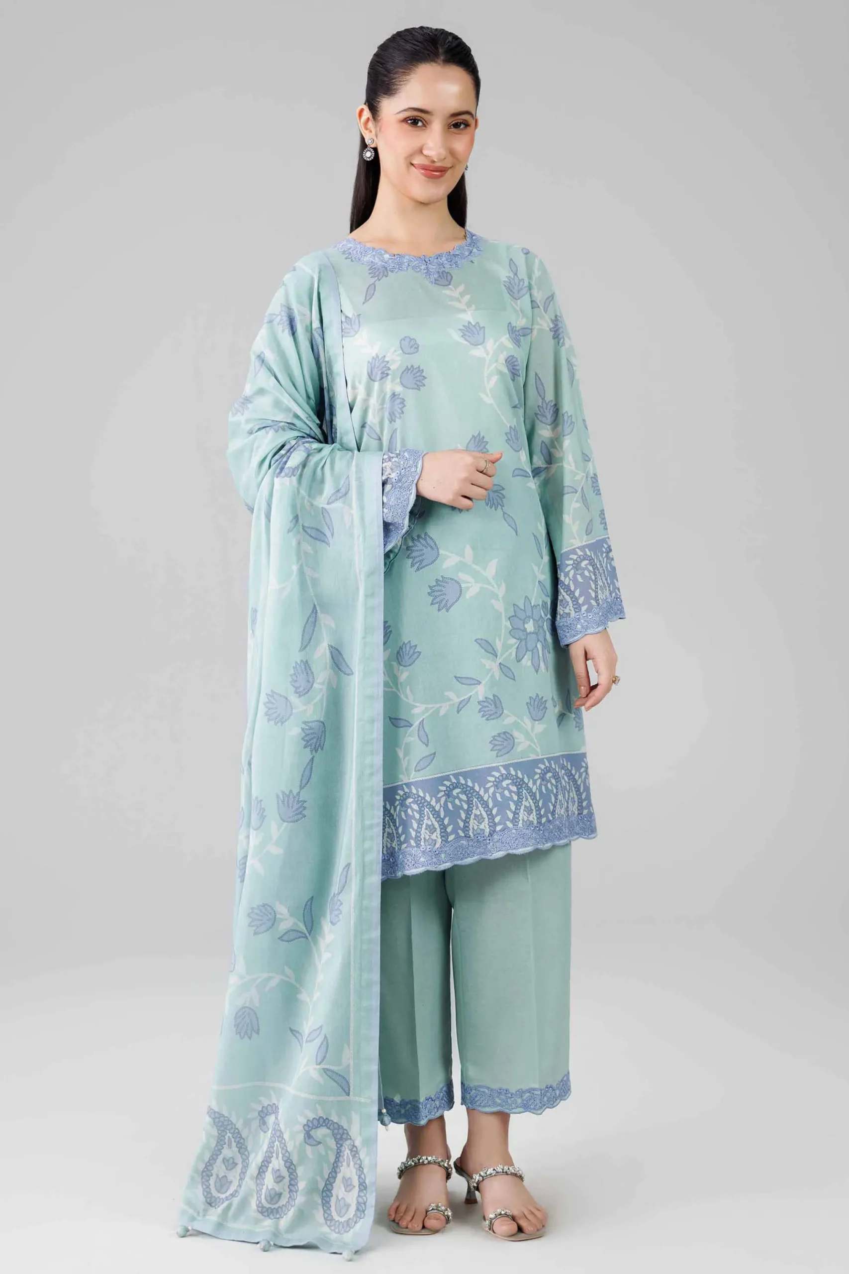 3 Piece - Digital Printed Embroidered Suit - 42601839