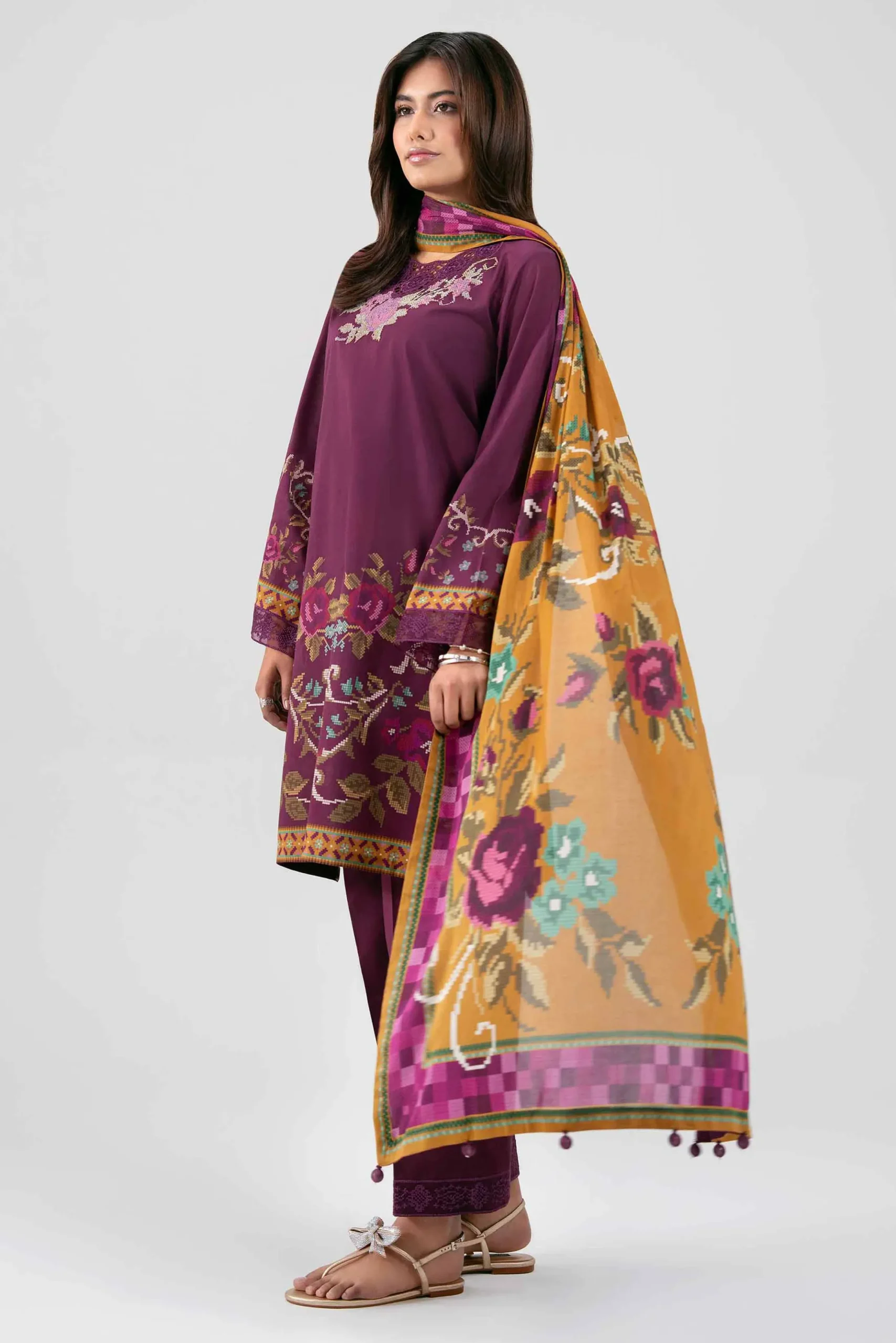 3 Piece - Digital Printed Embroidered Suit - 42601462