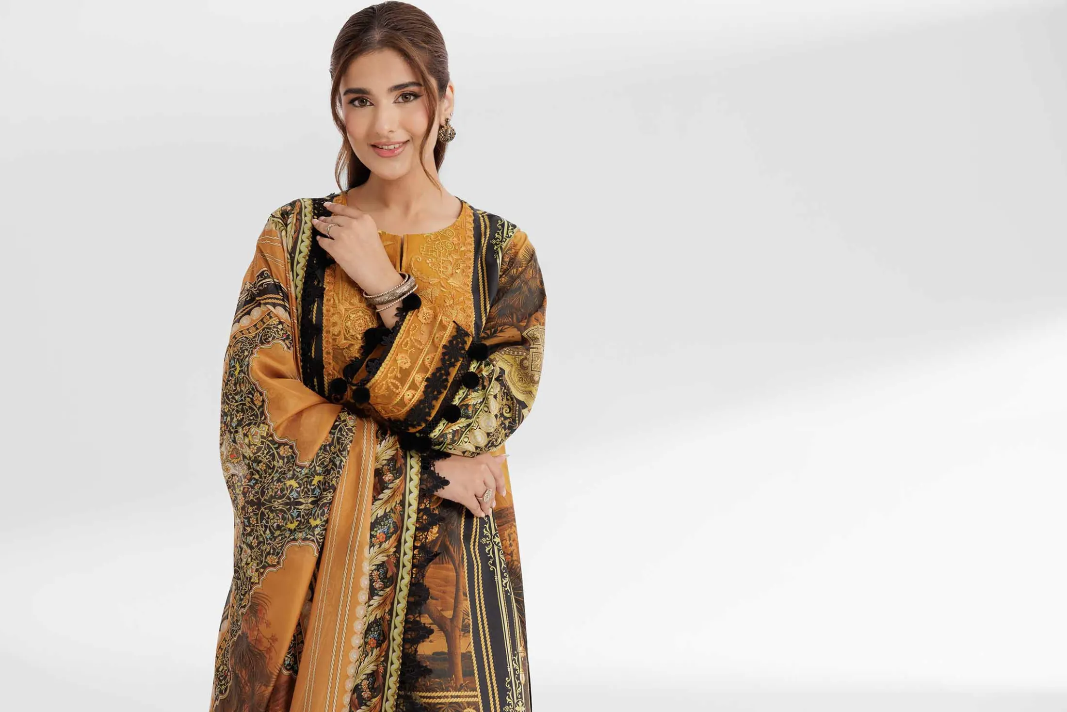 3 Piece - Digital Printed Embroidered Suit - 42502143