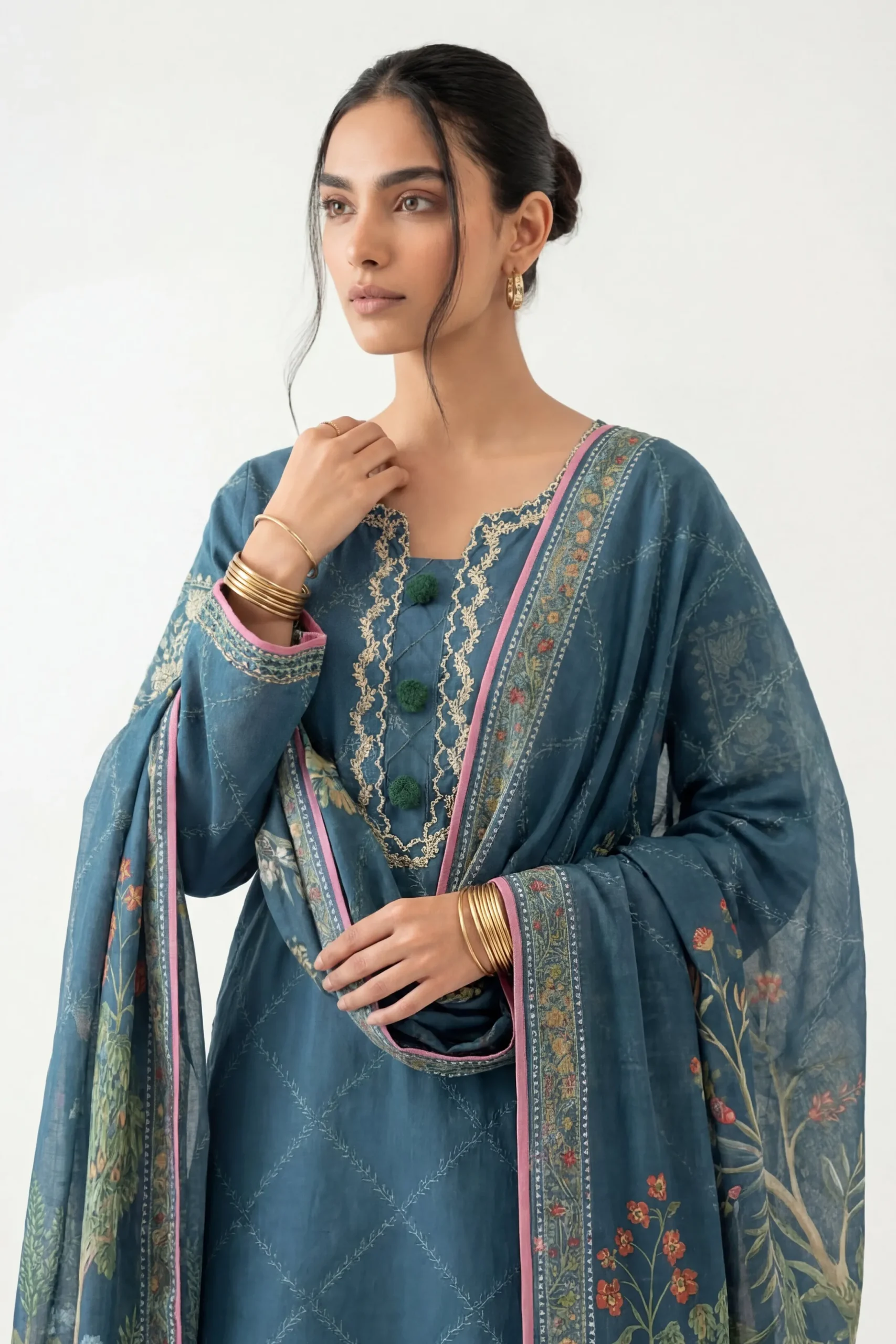 3 Piece - Digital Printed Embroidered Suit - 42601358