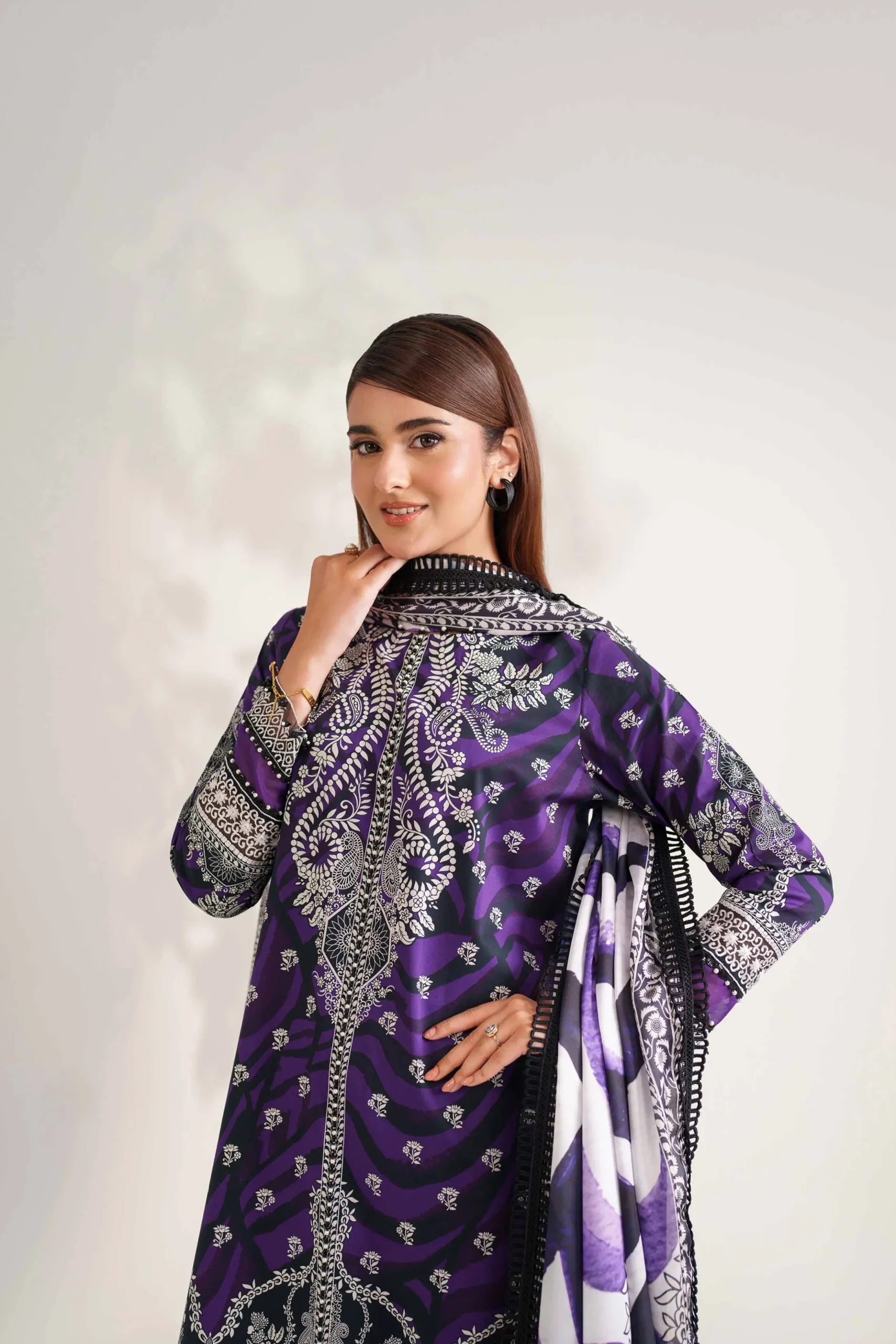 3 Piece - Digital Printed Embroidered Suit - 42502223