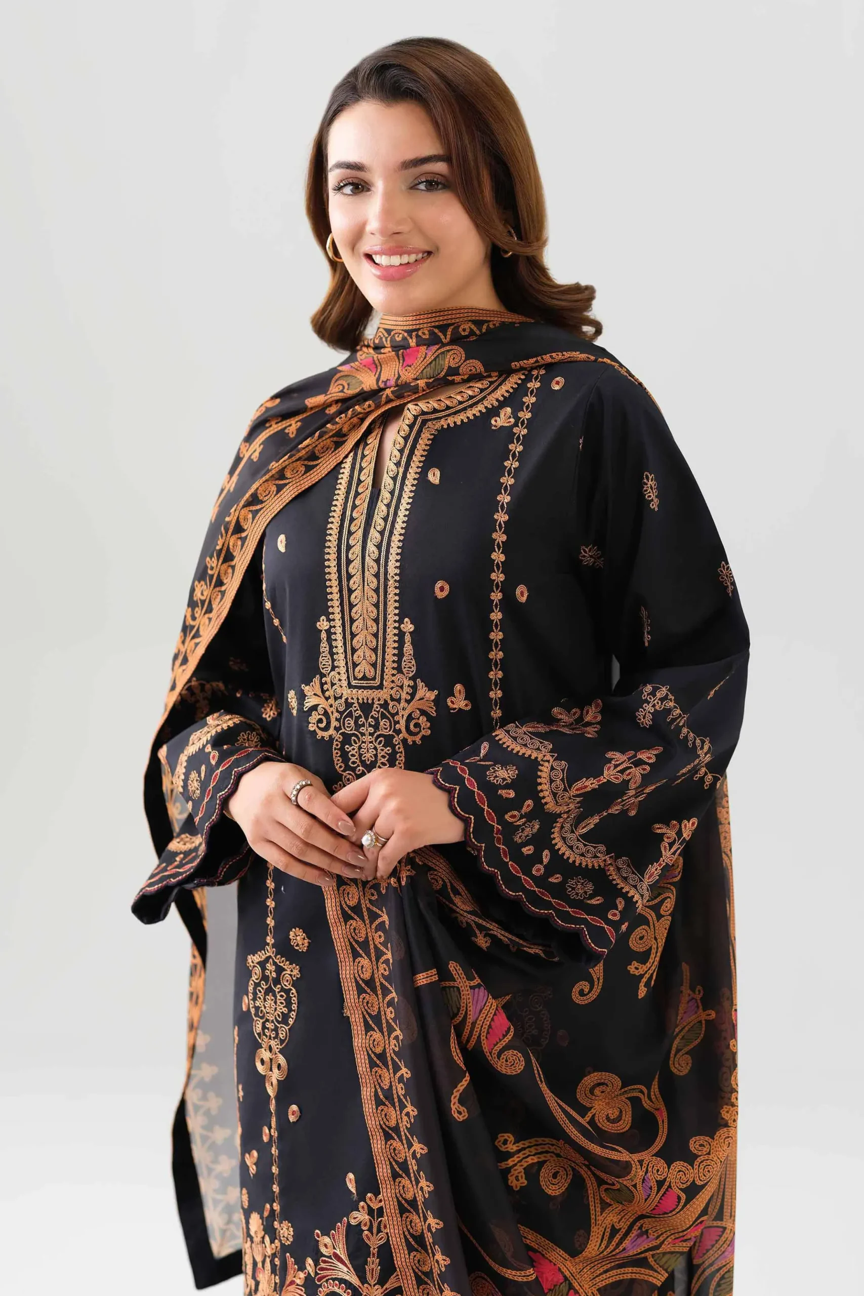 3 Piece - Digital Printed Embroidered Suit - 42601071