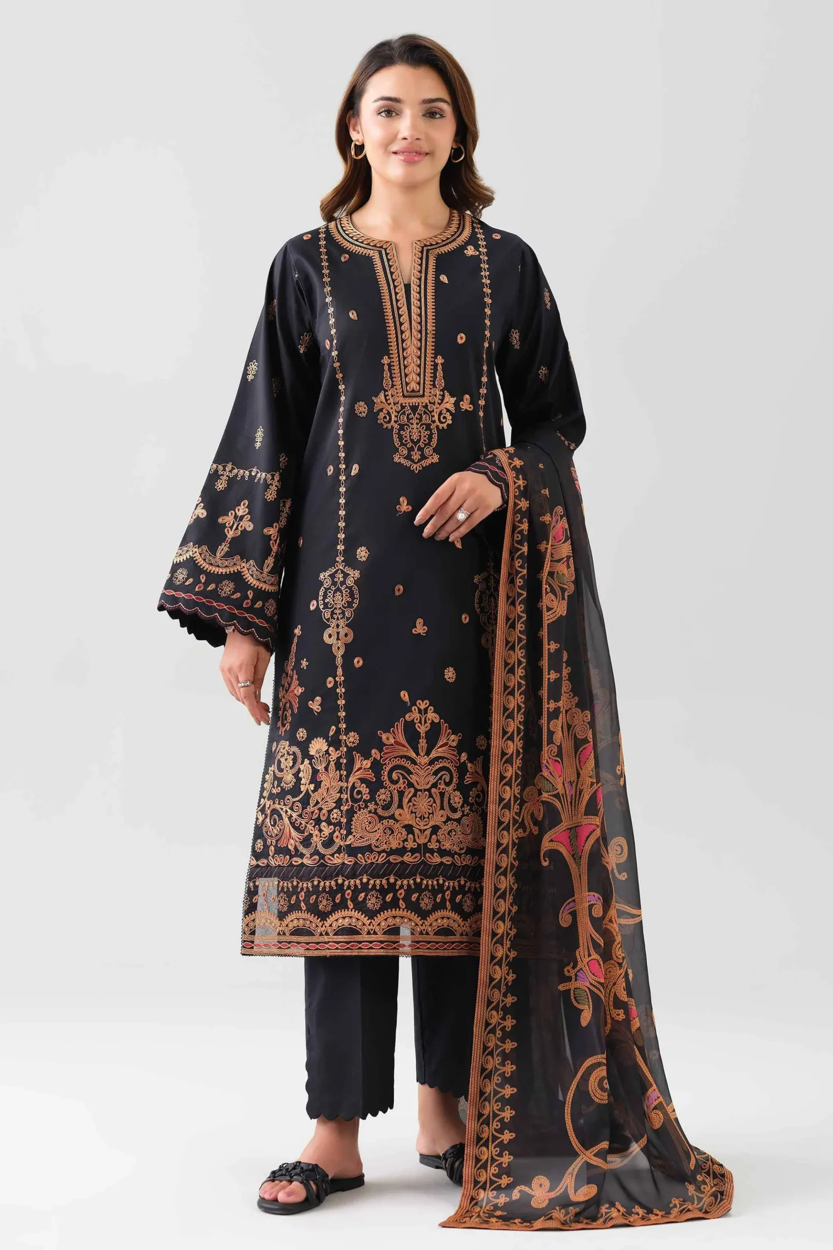 3 Piece - Digital Printed Embroidered Suit - 42601071