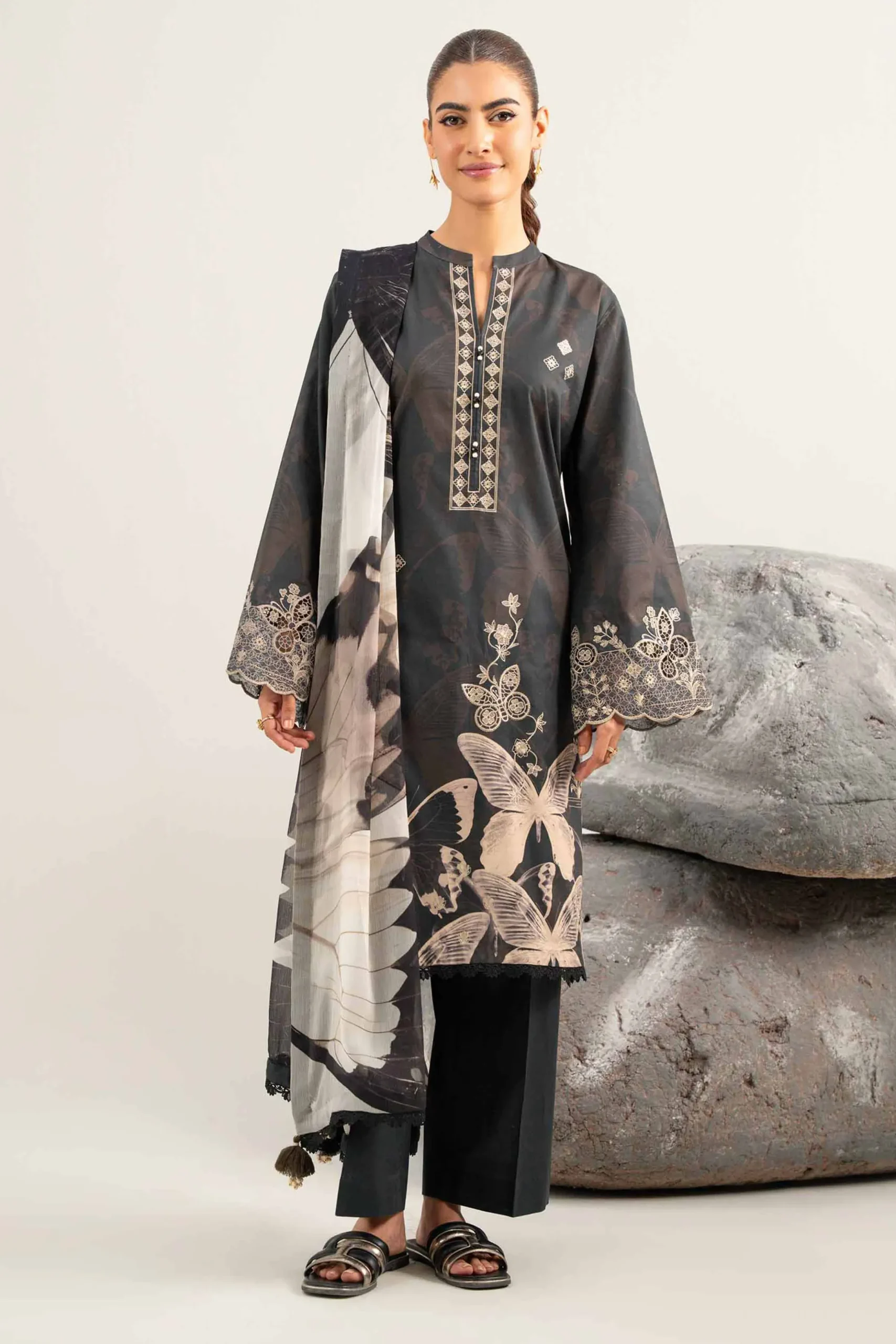 3 Piece - Digital Printed Embroidered Suit - 42502034