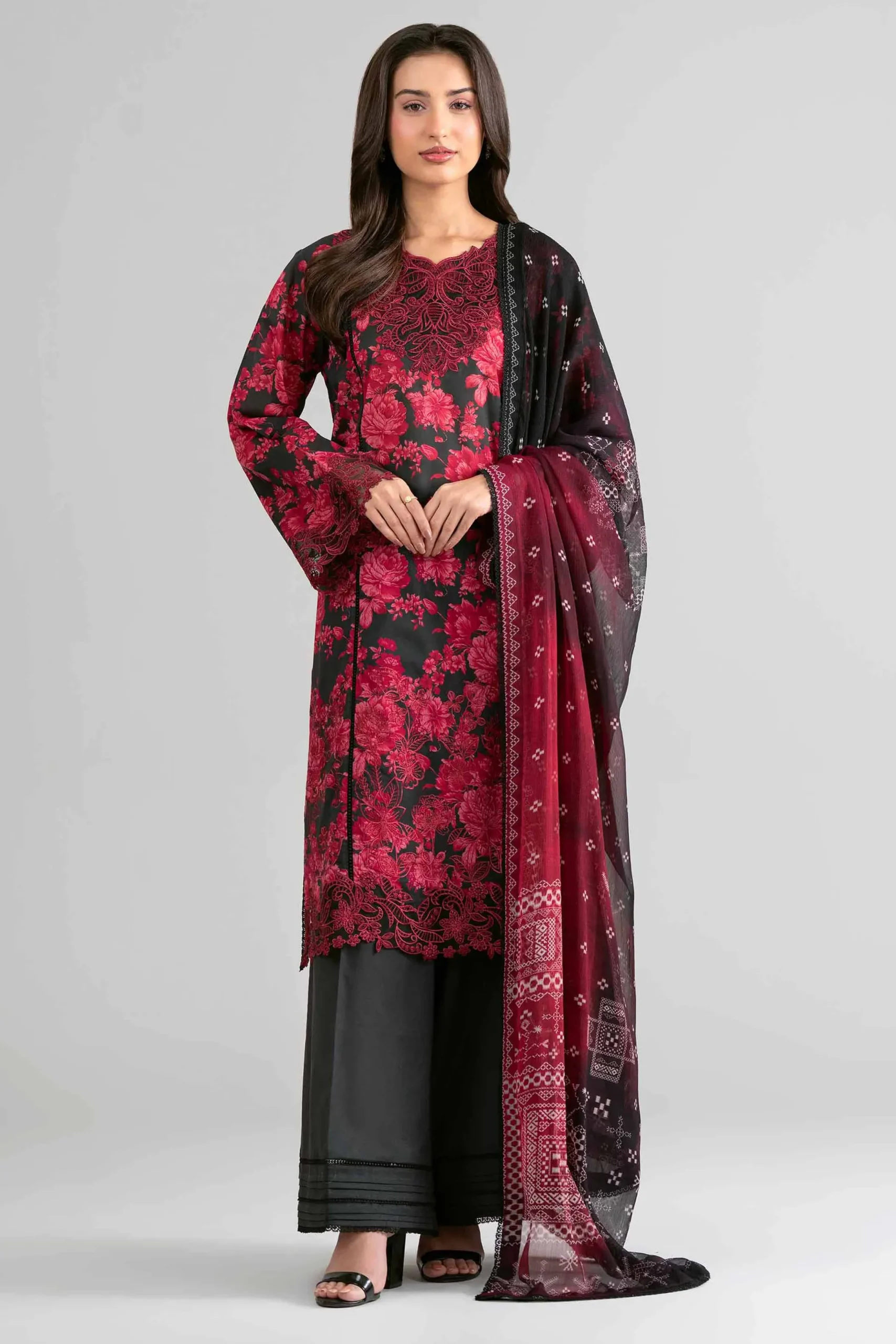 3 Piece - Digital Printed Embroidered Suit - 42601749