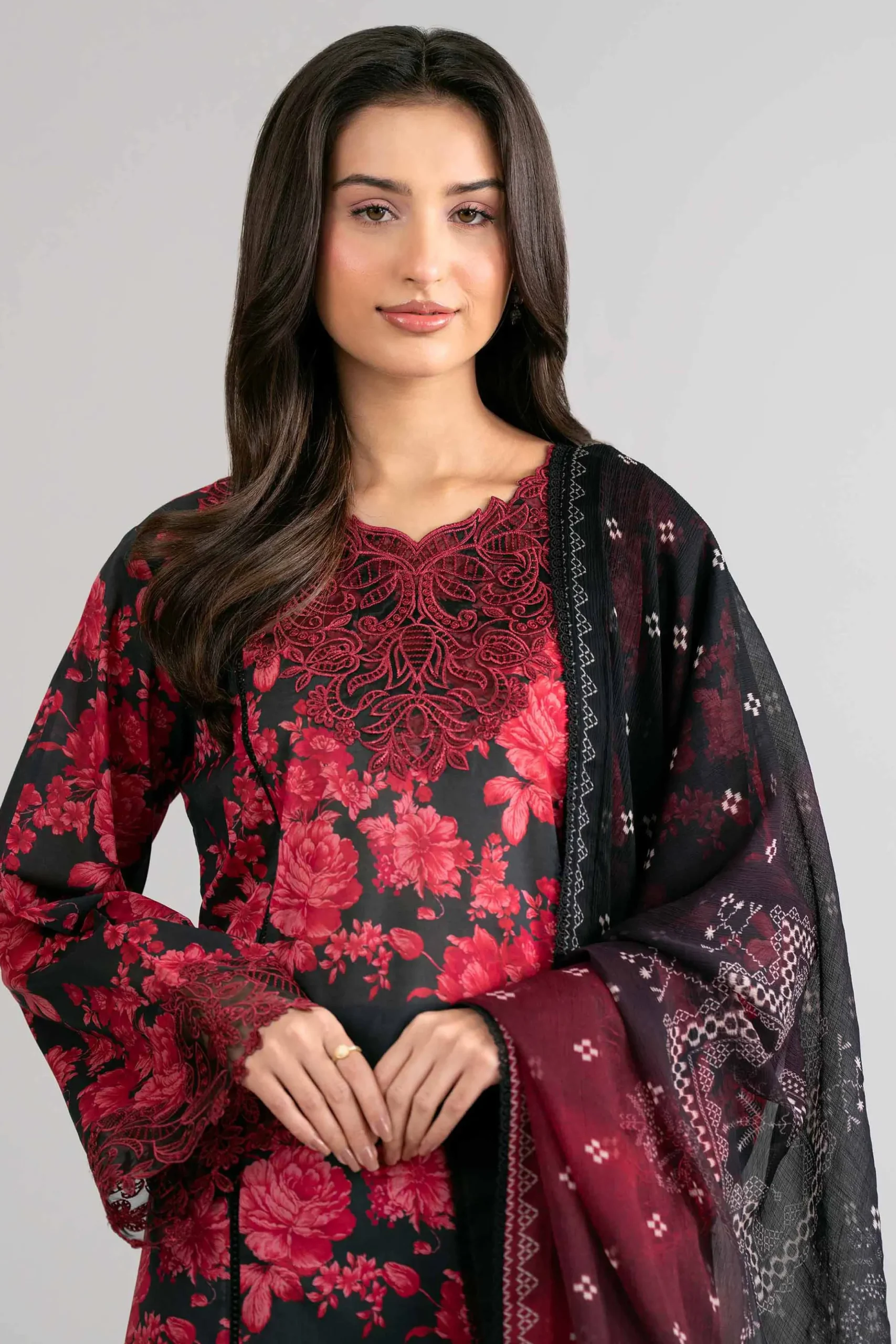 3 Piece - Digital Printed Embroidered Suit - 42601749