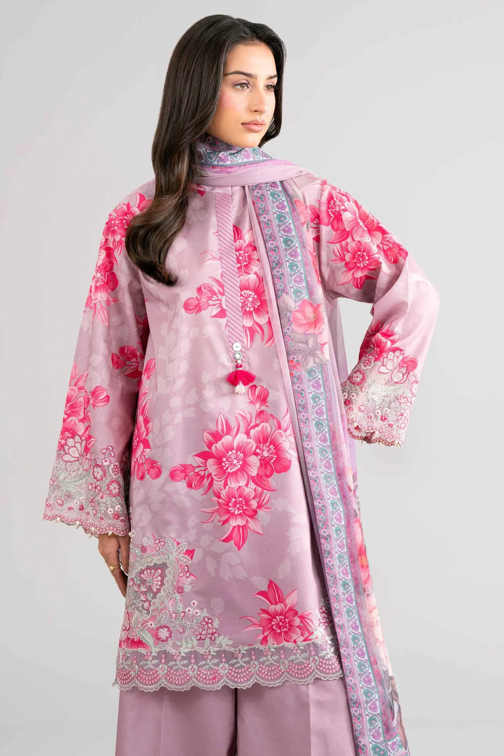 3 Piece - Digital Printed Embroidered Suit - 42601754