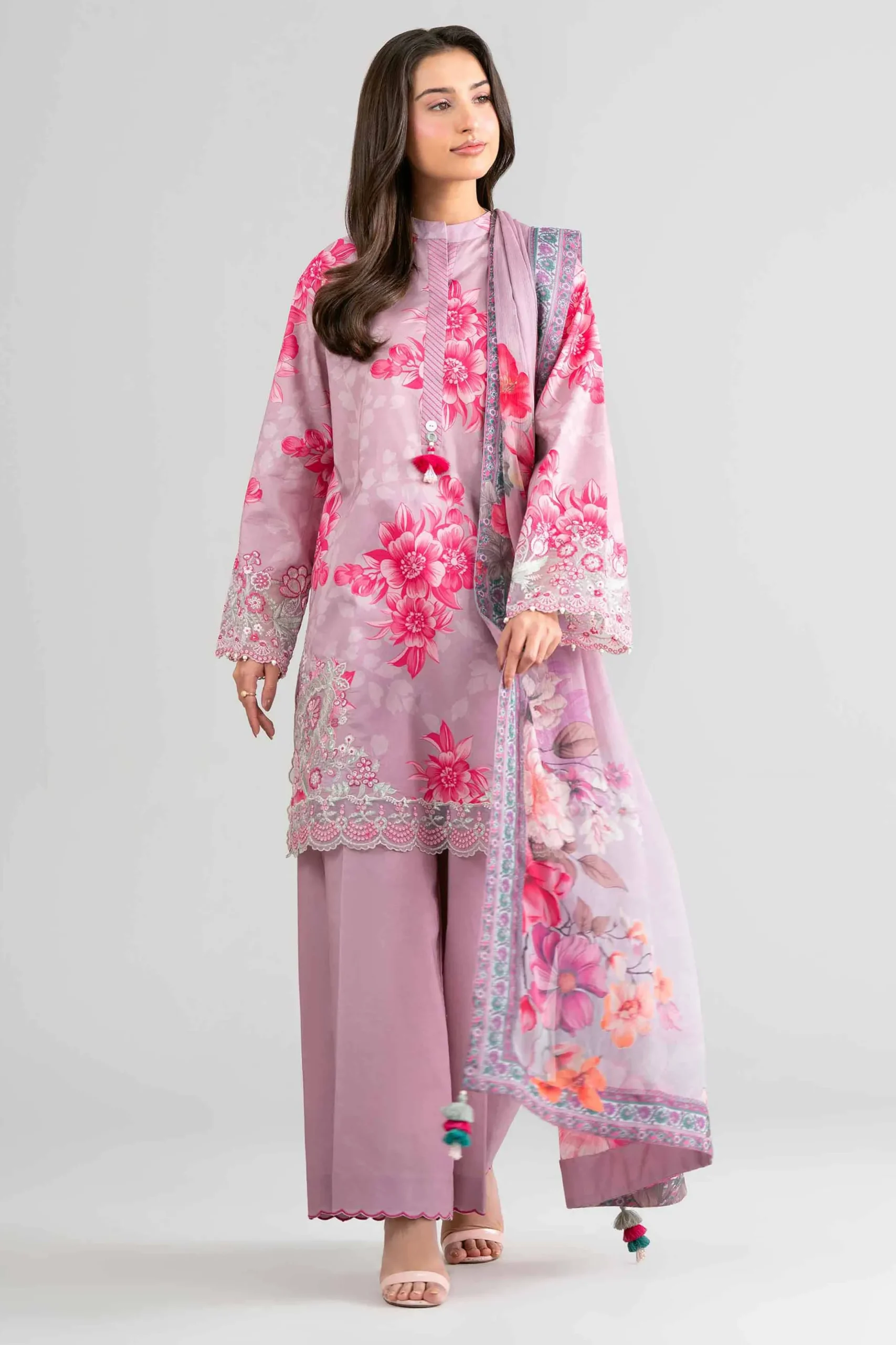 3 Piece - Digital Printed Embroidered Suit - 42601754