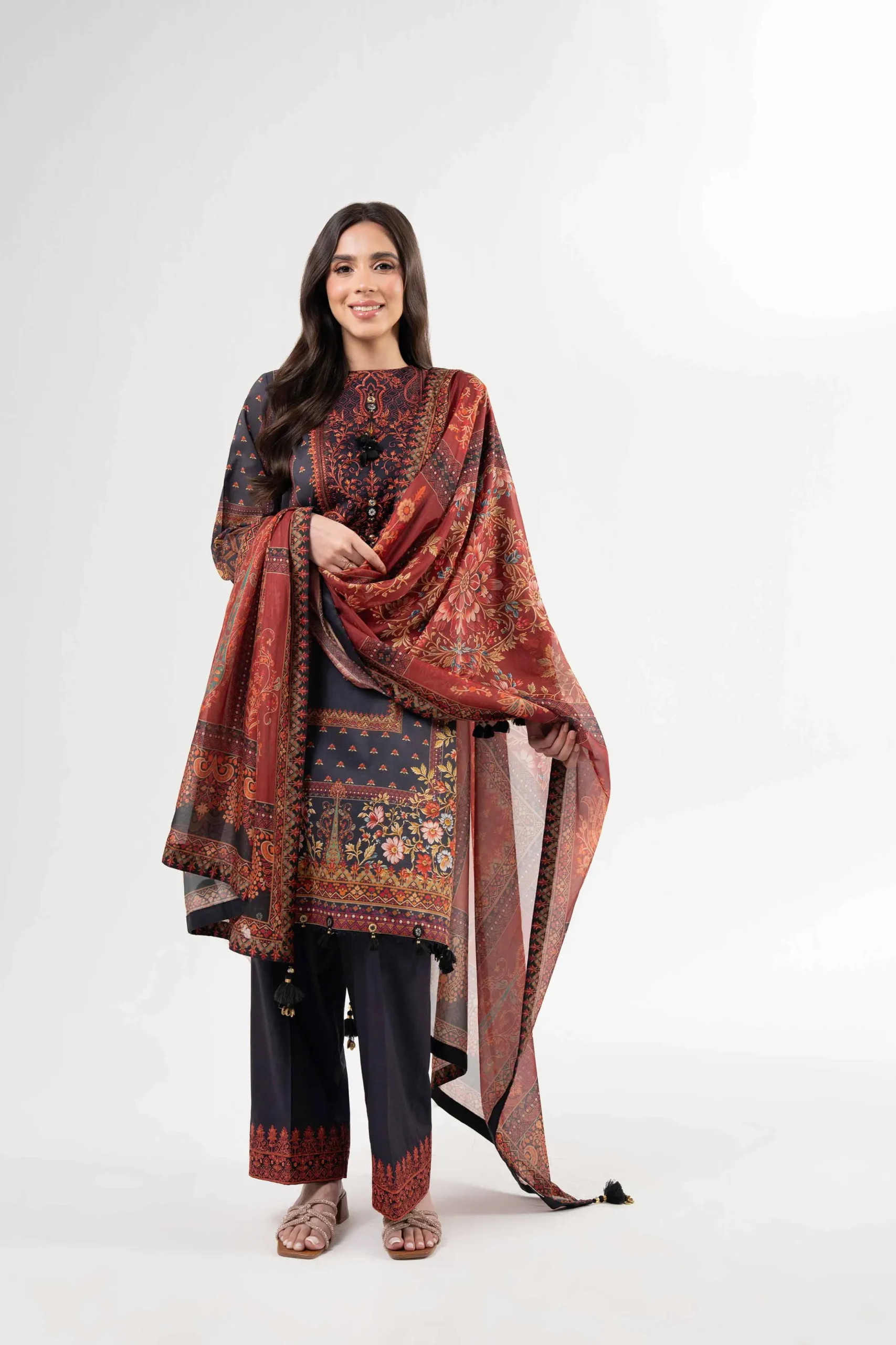 3 Piece - Digital Printed Embroidered Suit - 42502138