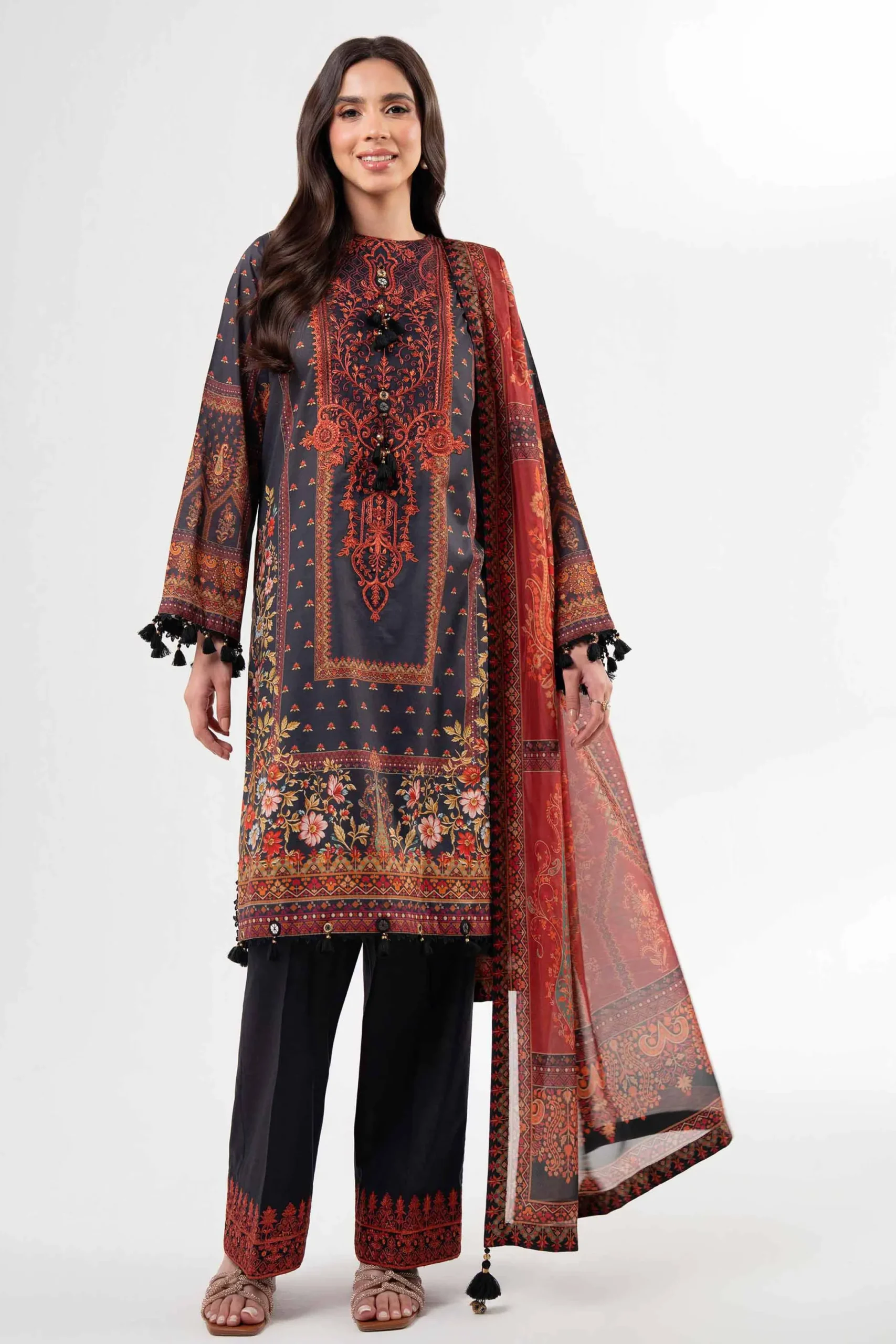 3 Piece - Digital Printed Embroidered Suit - 42502138