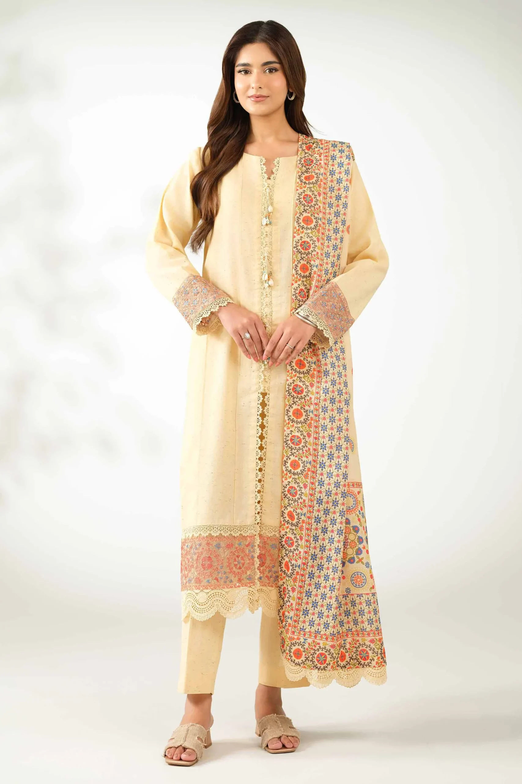 3 Piece - Digital Printed Embroidered Suit - 42502594