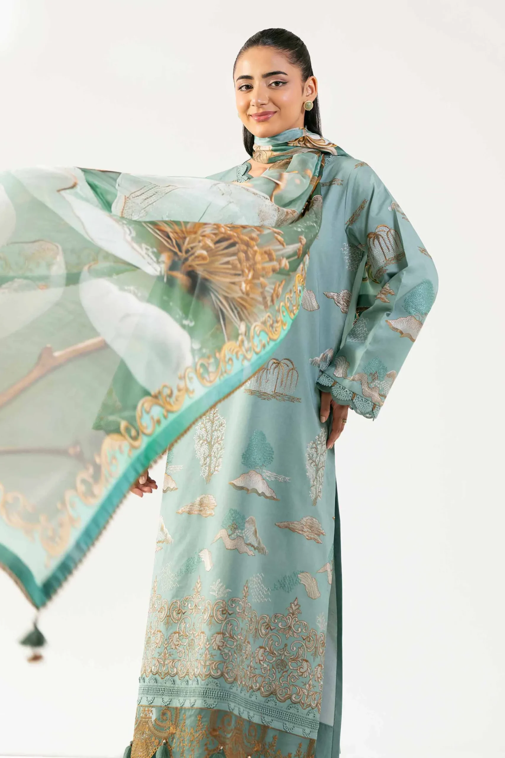 3 Piece - Digital Printed Embroidered Suit - 42501834