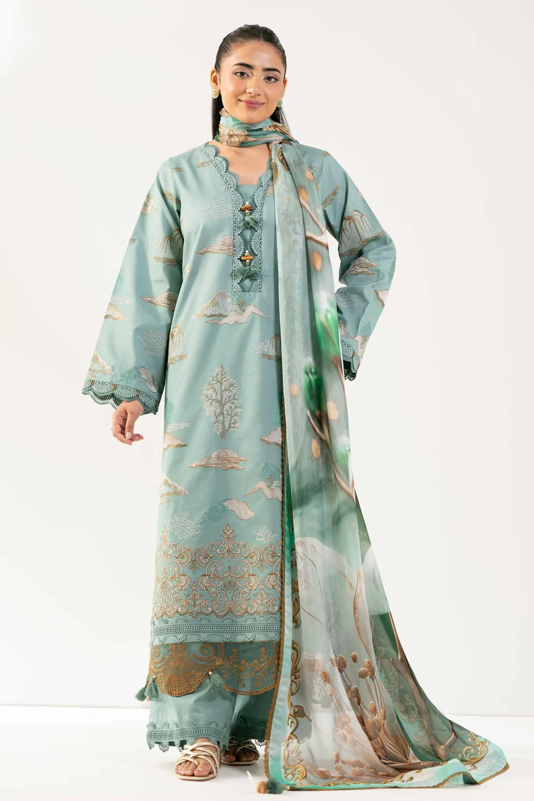 3 Piece - Digital Printed Embroidered Suit - 42501834