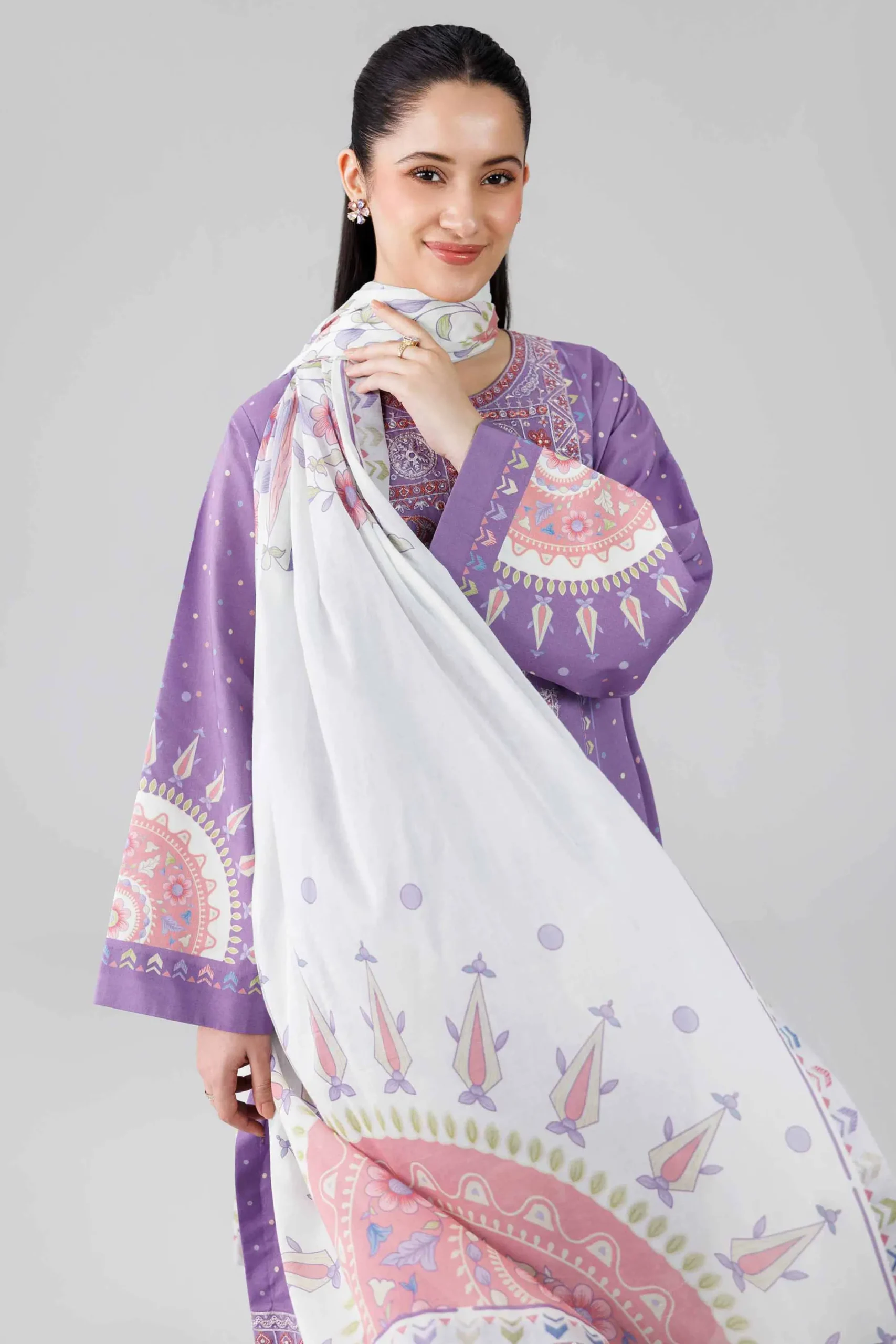 3 Piece - Digital Printed Embroidered Suit - 42601835