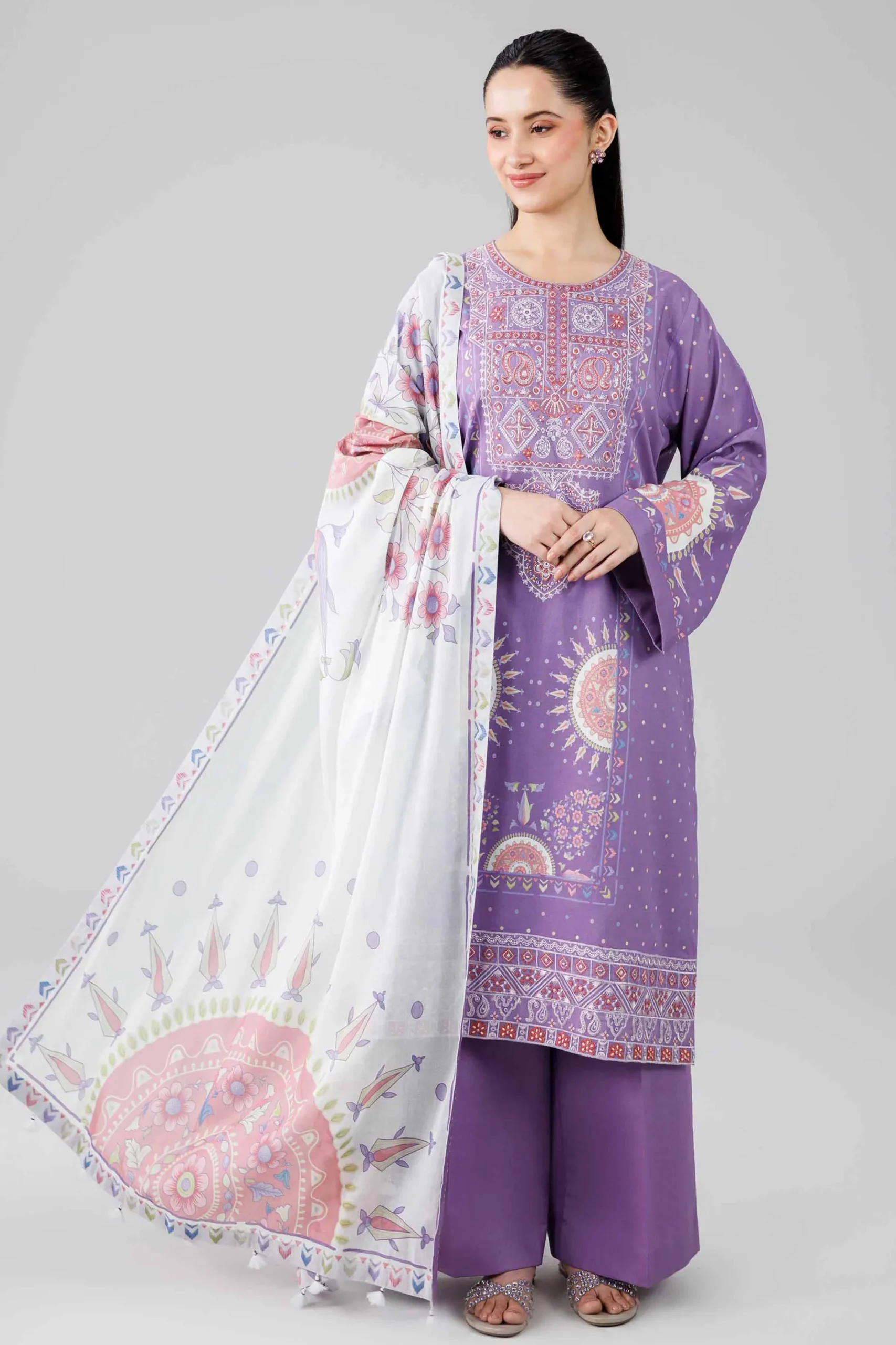 3 Piece - Digital Printed Embroidered Suit - 42601835