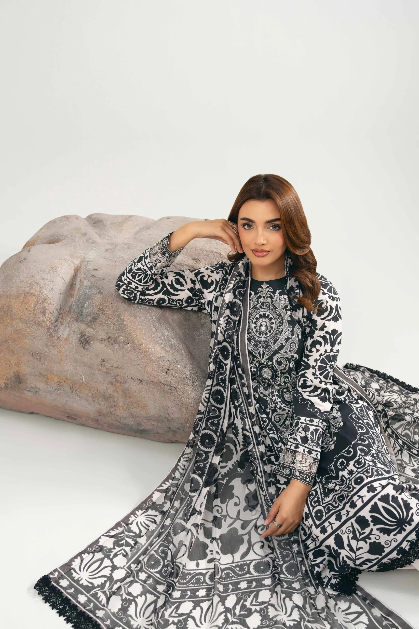 3 Piece - Digital Printed Embroidered Suit - 42502036